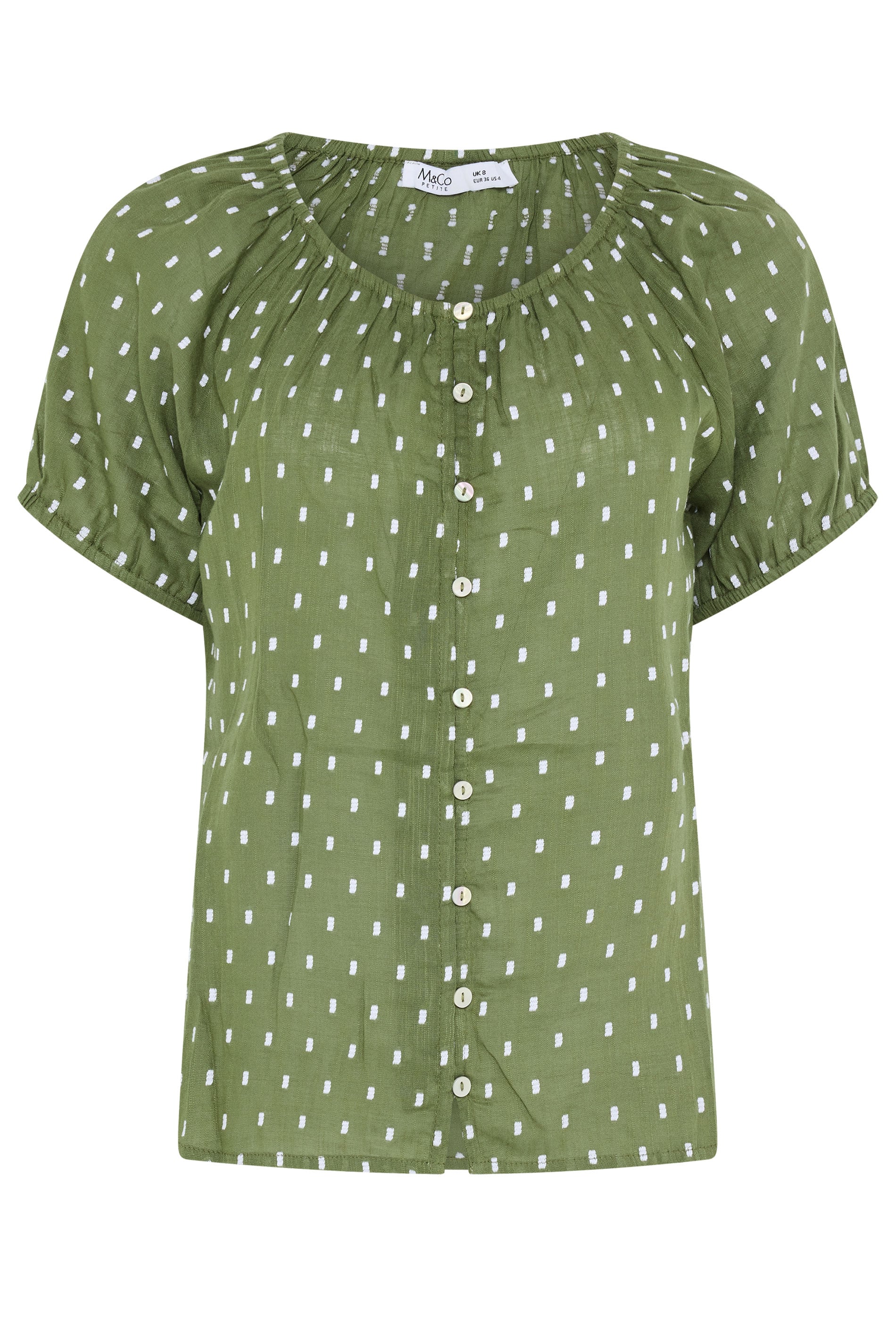 M&Co Petite Khaki Green Dobby Button Up Cotton Blouse | M&Co 5
