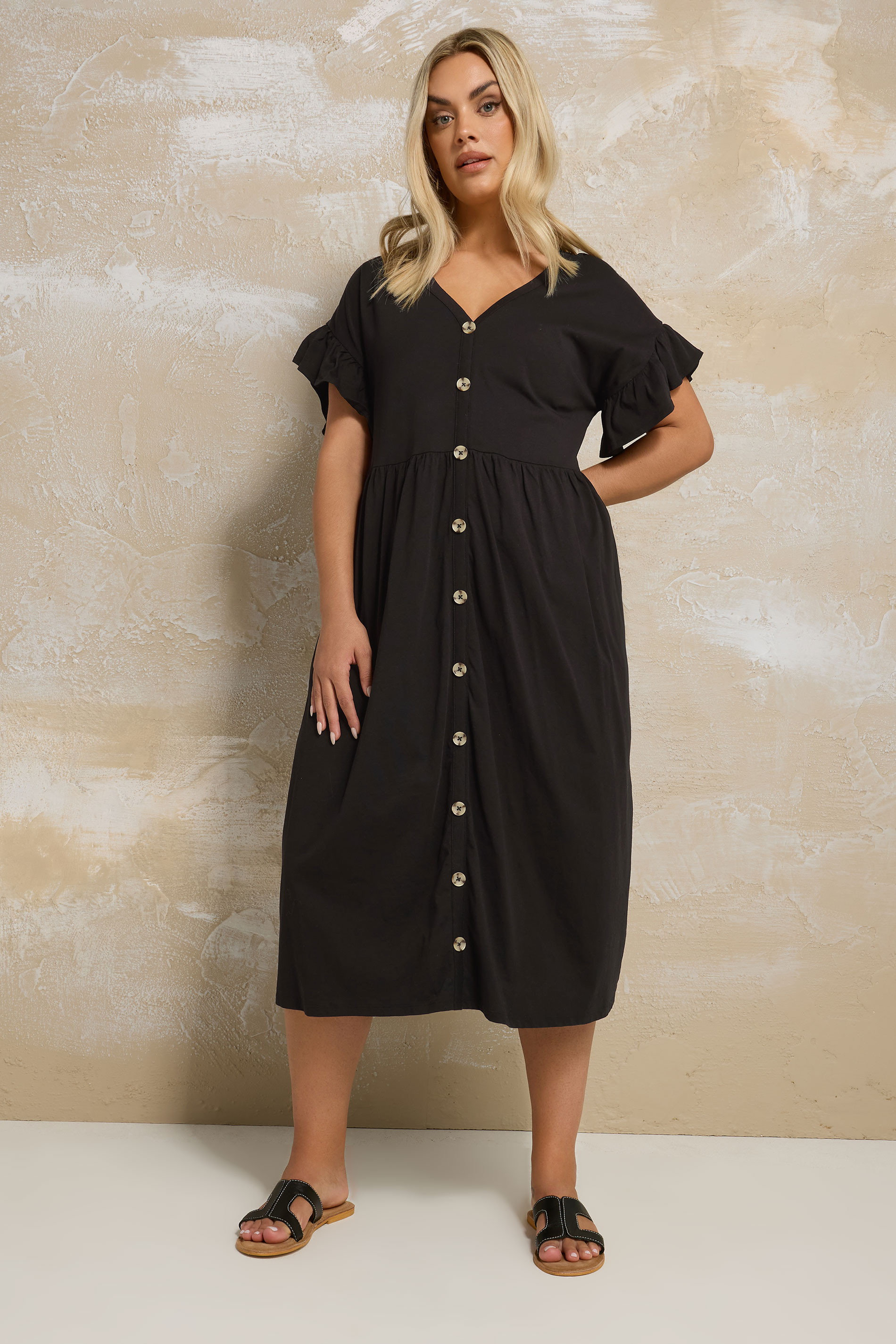 YOURS Plus Size Black Peplum Midi Dress | Yours Clothing 4