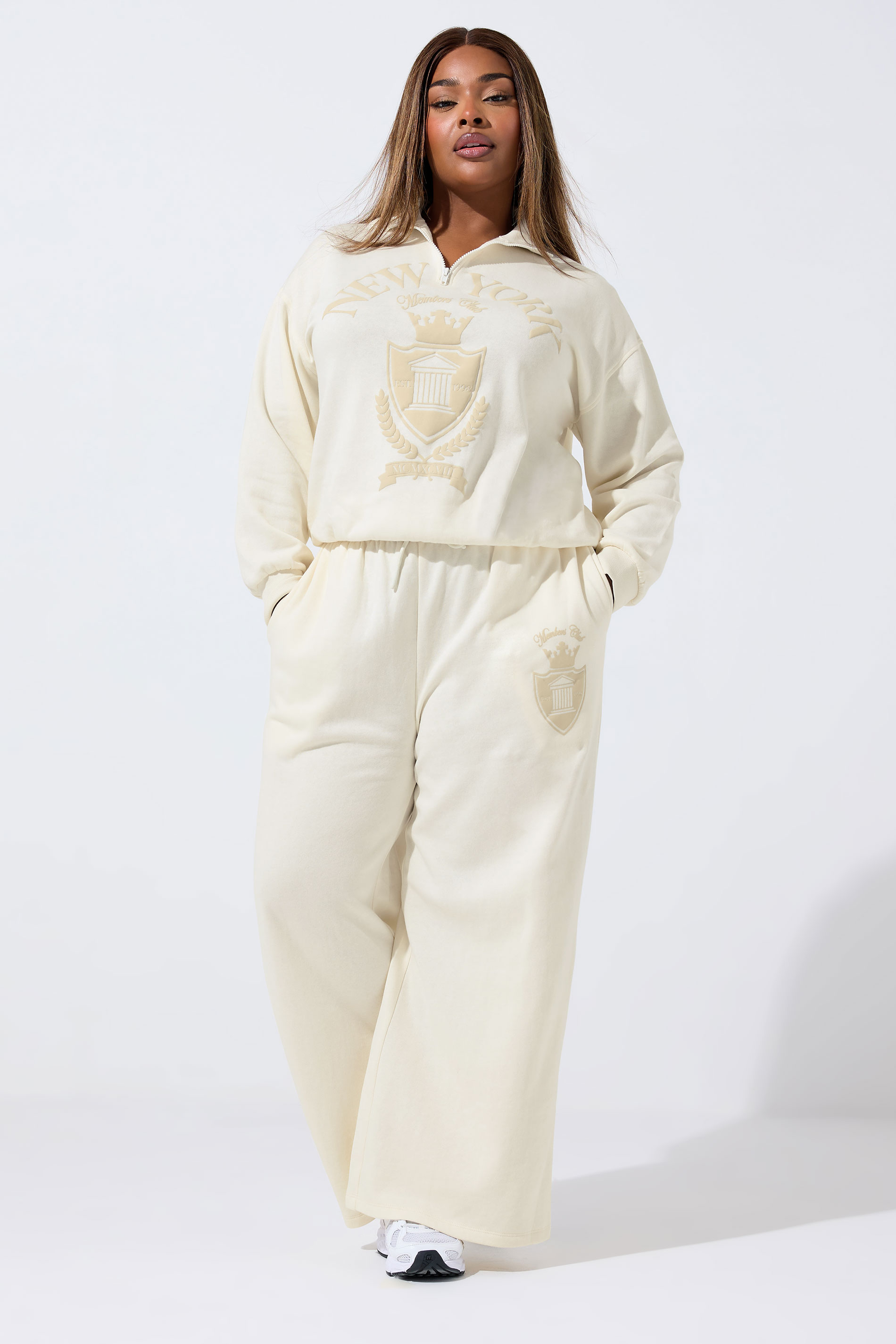 LIMITED COLLECTION Plus Size Cream 'New York' Wide Leg Joggers | Yours Clothing 3