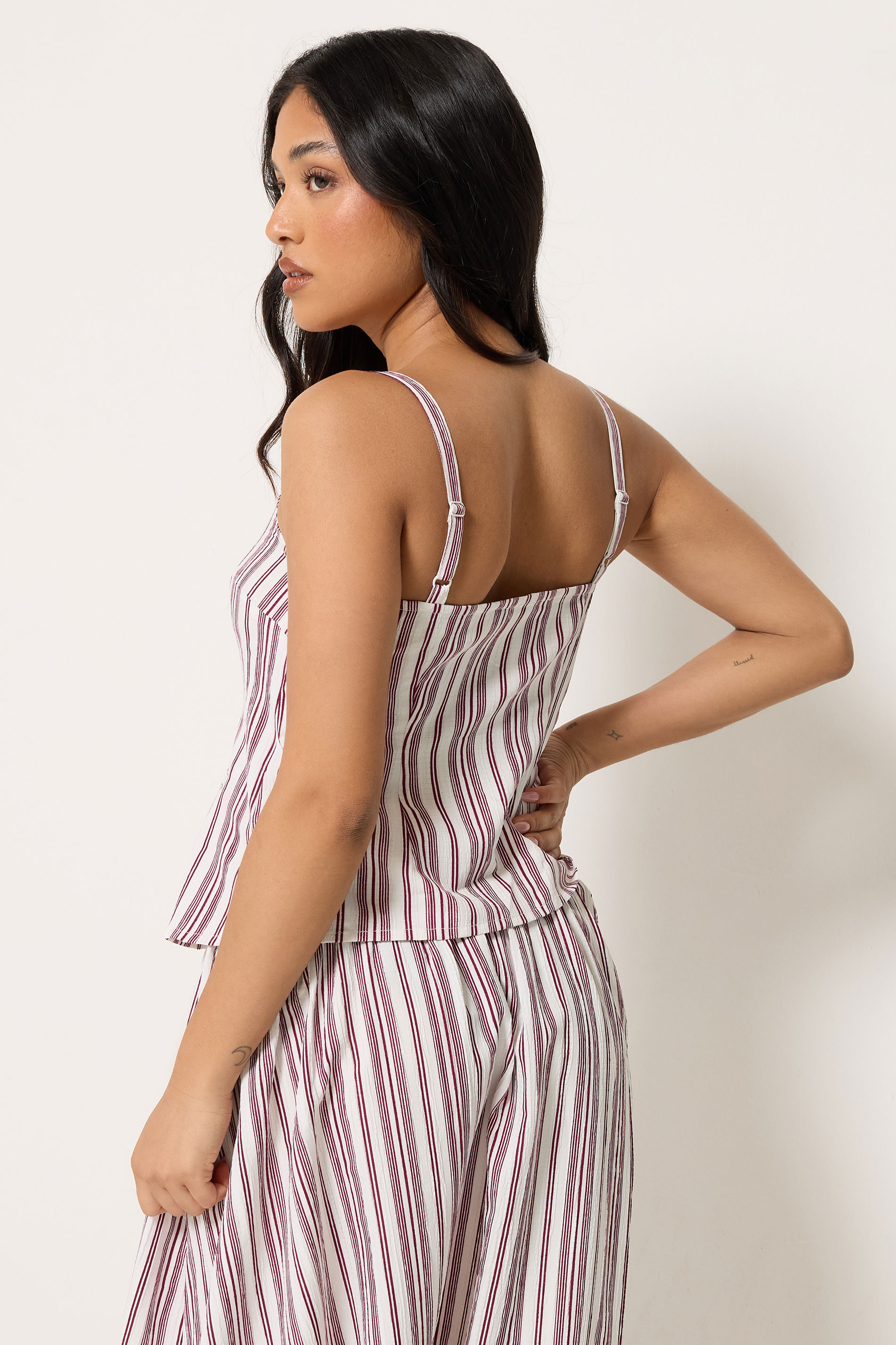 PixieGirl Petite Women's Burgundy Red Stripe Button Cami Top | PixieGirl  2