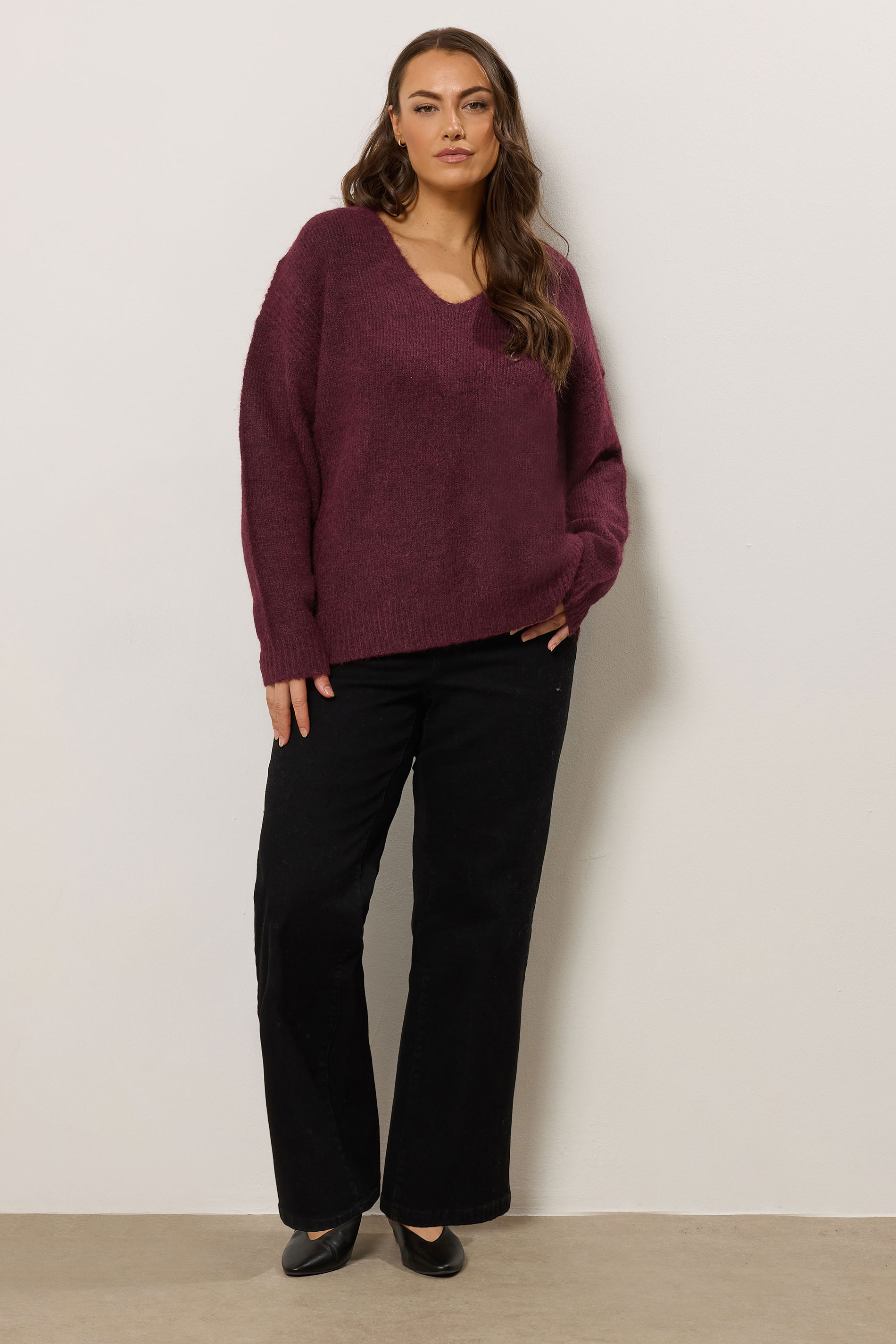 EVANS Plus Size Purple Knitted V-Neck Jumper | Evans  2