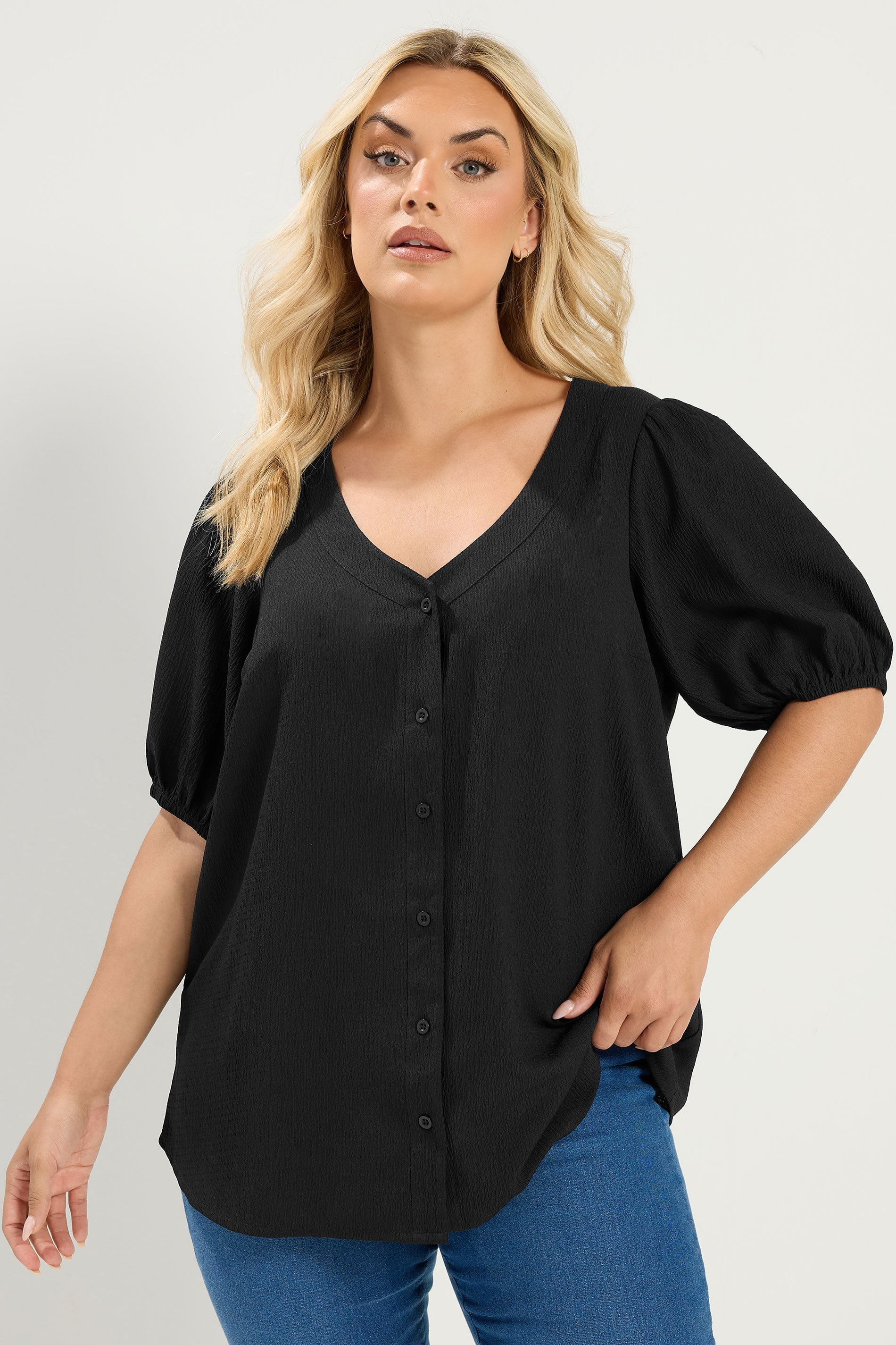 YOURS Plus Size Black Textured Blouse | Yours Clothing 3