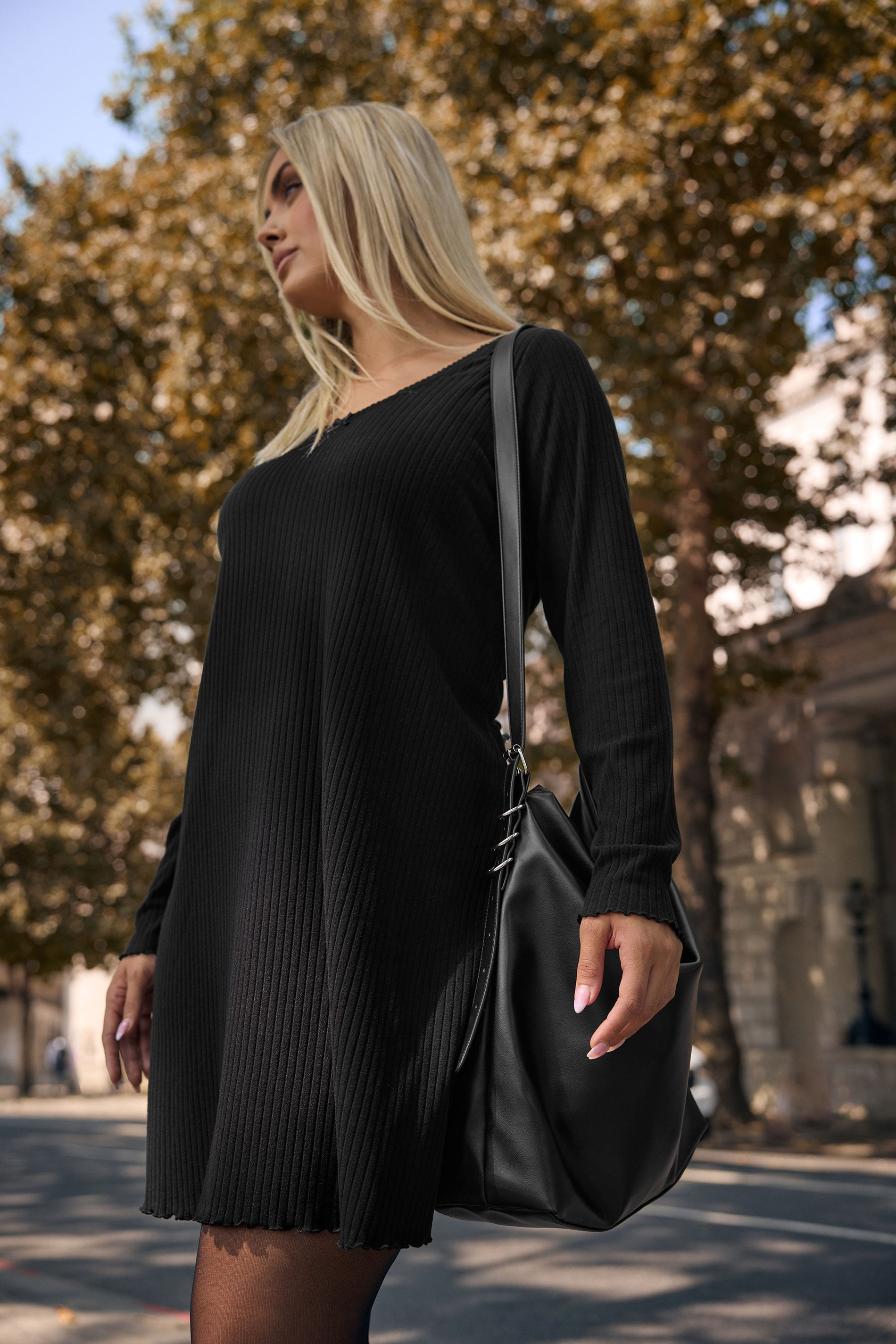 Black Faux Leather Slouched Shoulder Bag | Yours Clothing 1