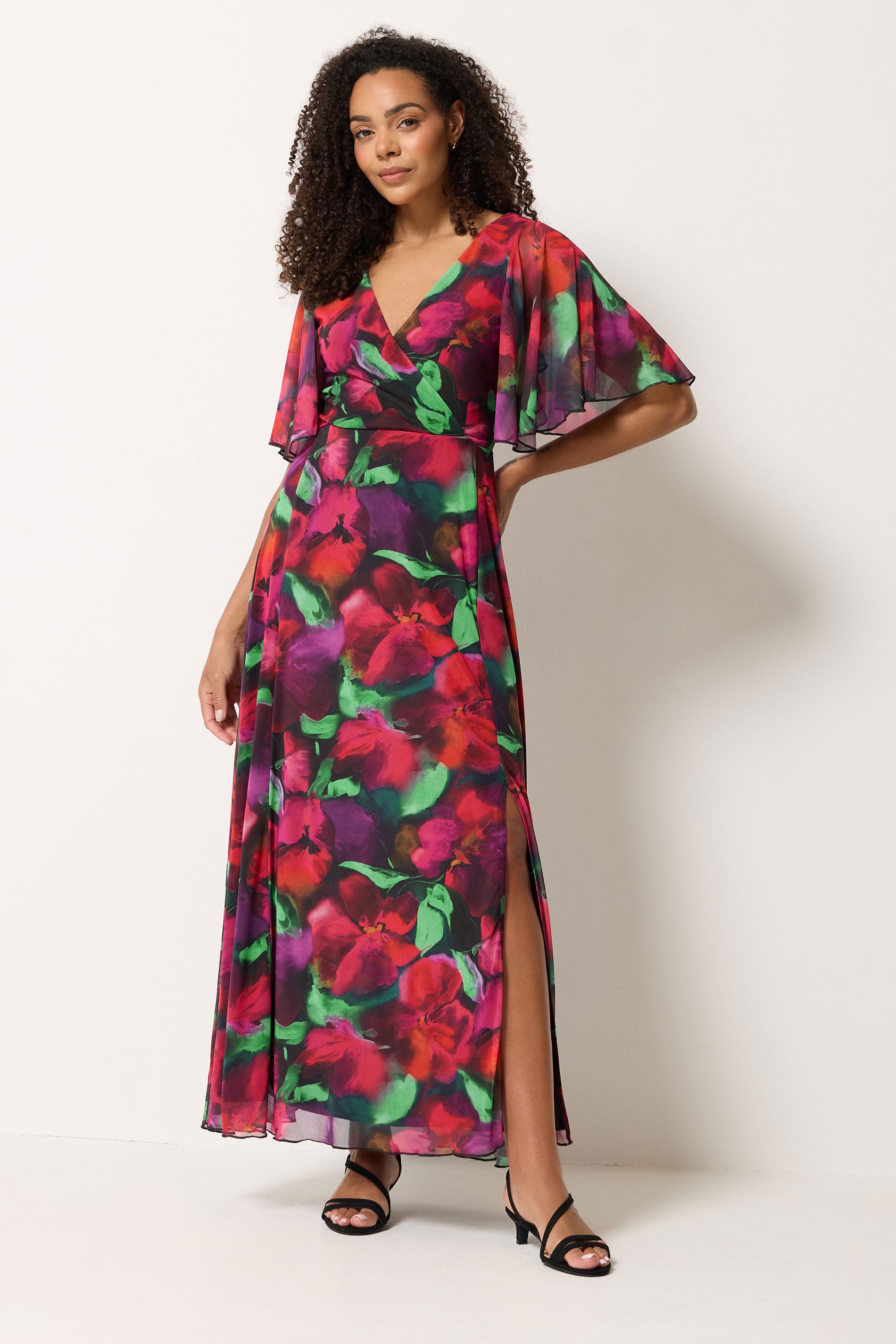 M&Co Purple Floral Print Mesh Maxi Wrap Dress | M&Co 1