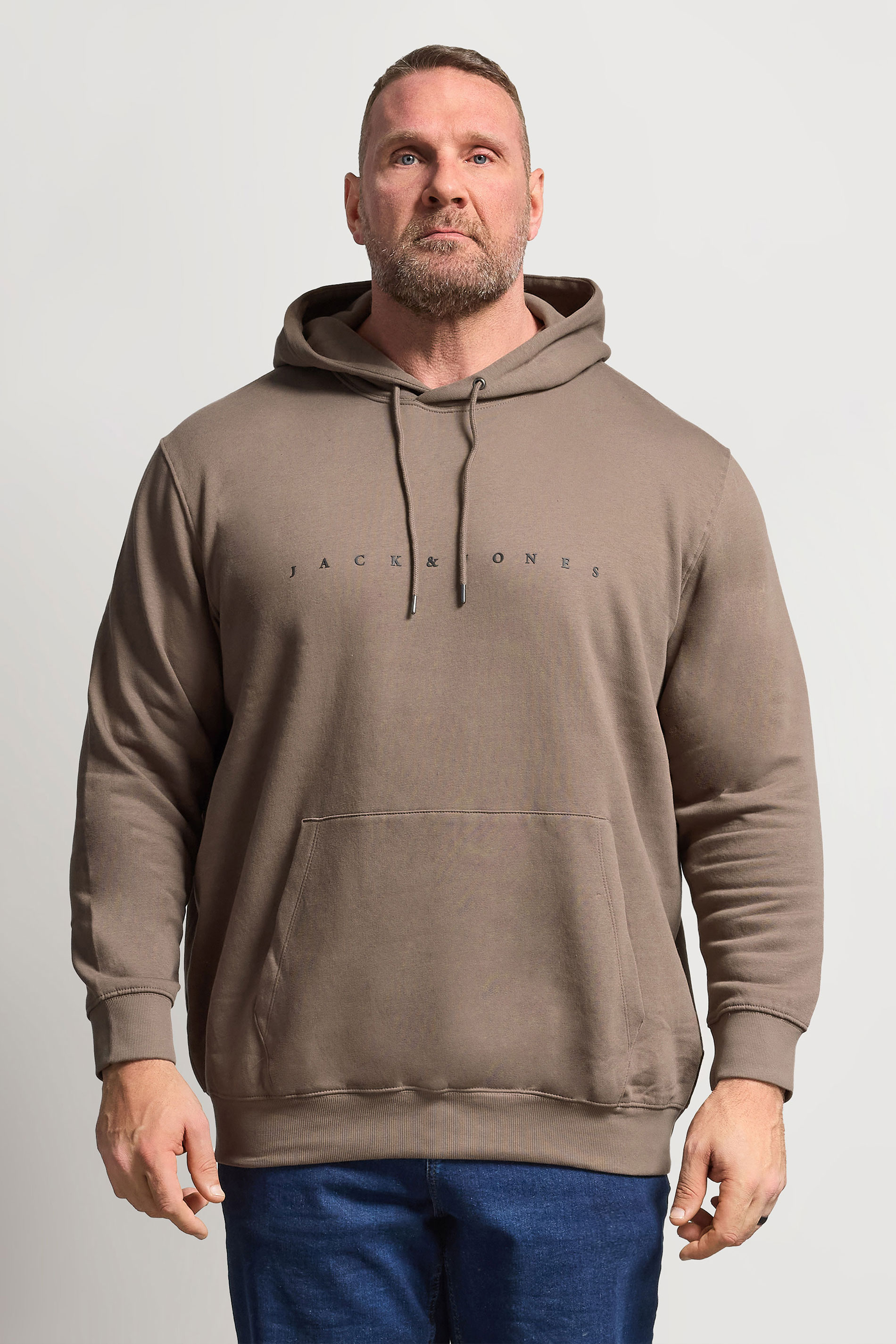 JACK & JONES Big & Tall Falcon Brown Printed Hoodie | BadRhino 3