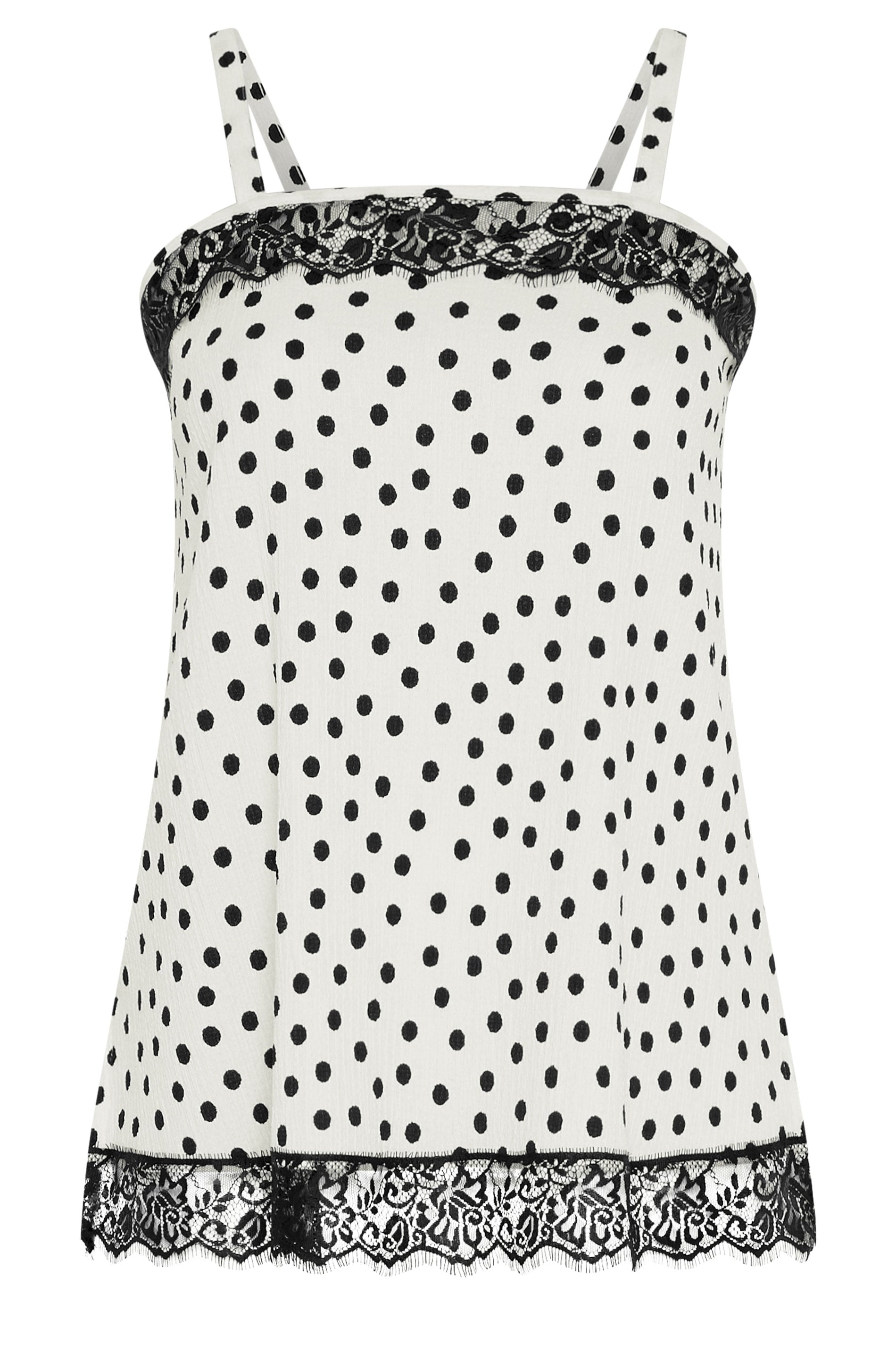 YOURS Plus Size White Polka Dot Lace Trim Vest Top | Yours Clothing 5