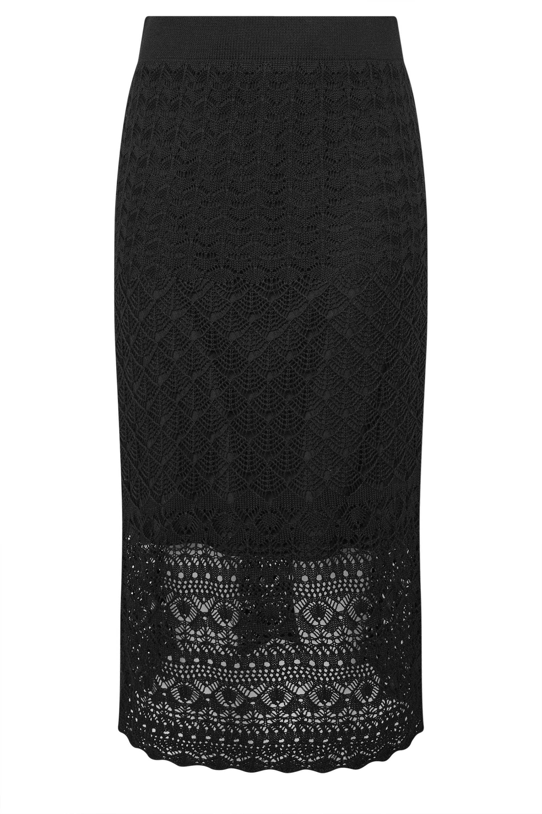 YOURS Plus Size Black Crochet Knitted Midi Skirt | Yours Clothing 6