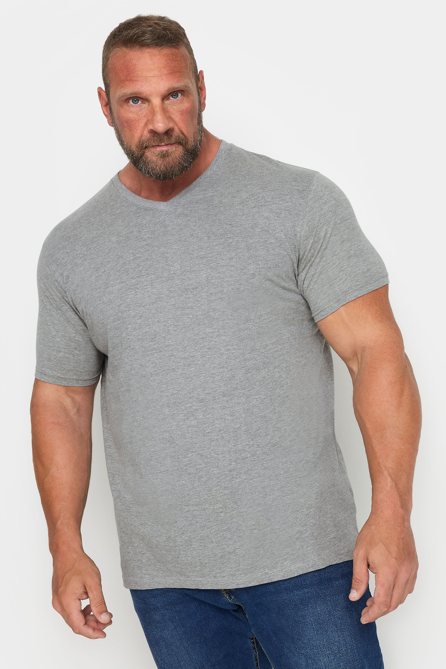 D555 Big & Tall Grey Premium V-Neck Combed Cotton T-Shirt | D555 3