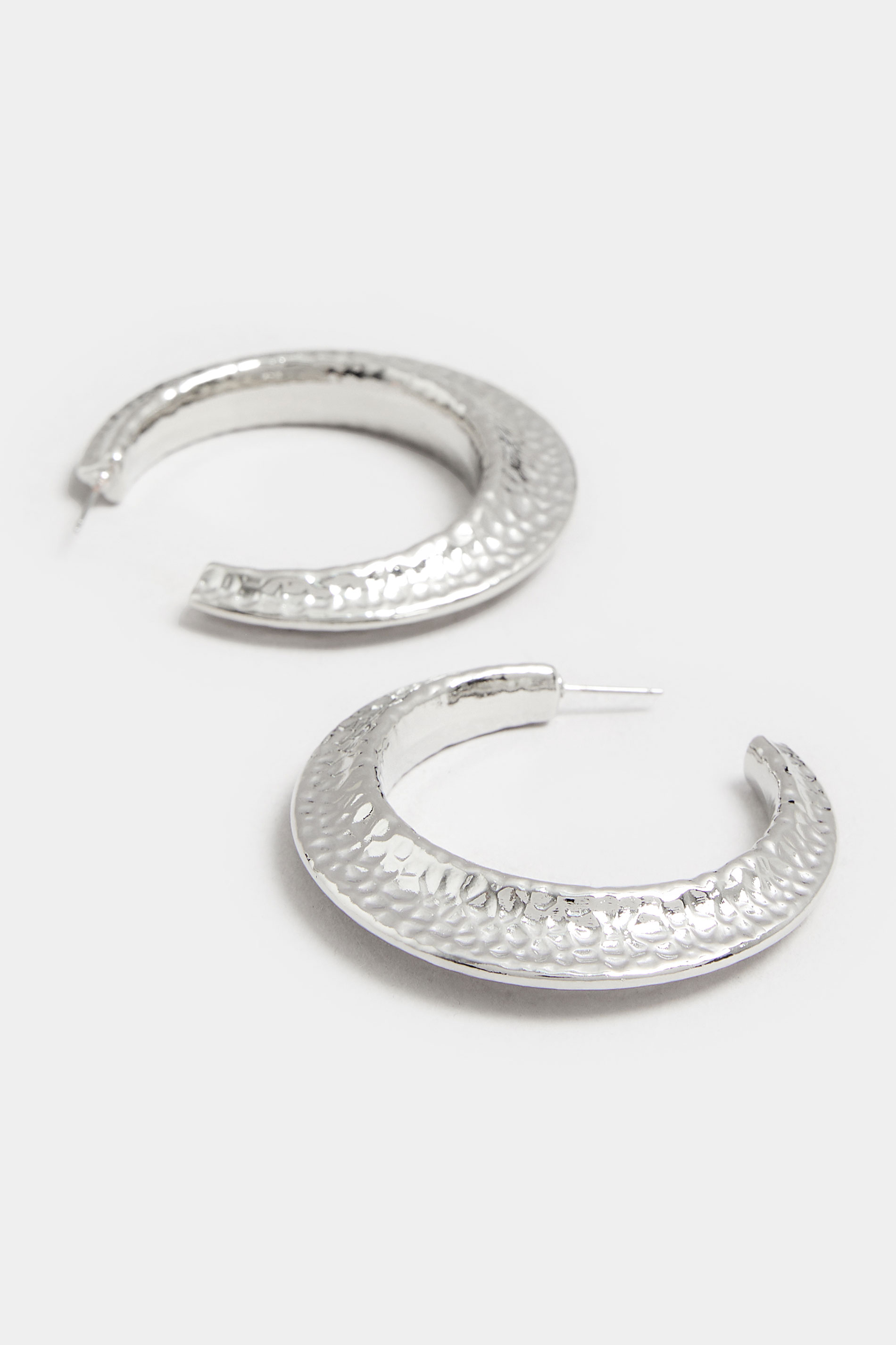 Silver Tone Hoop Textured Earrings | Yours Clothing 2
