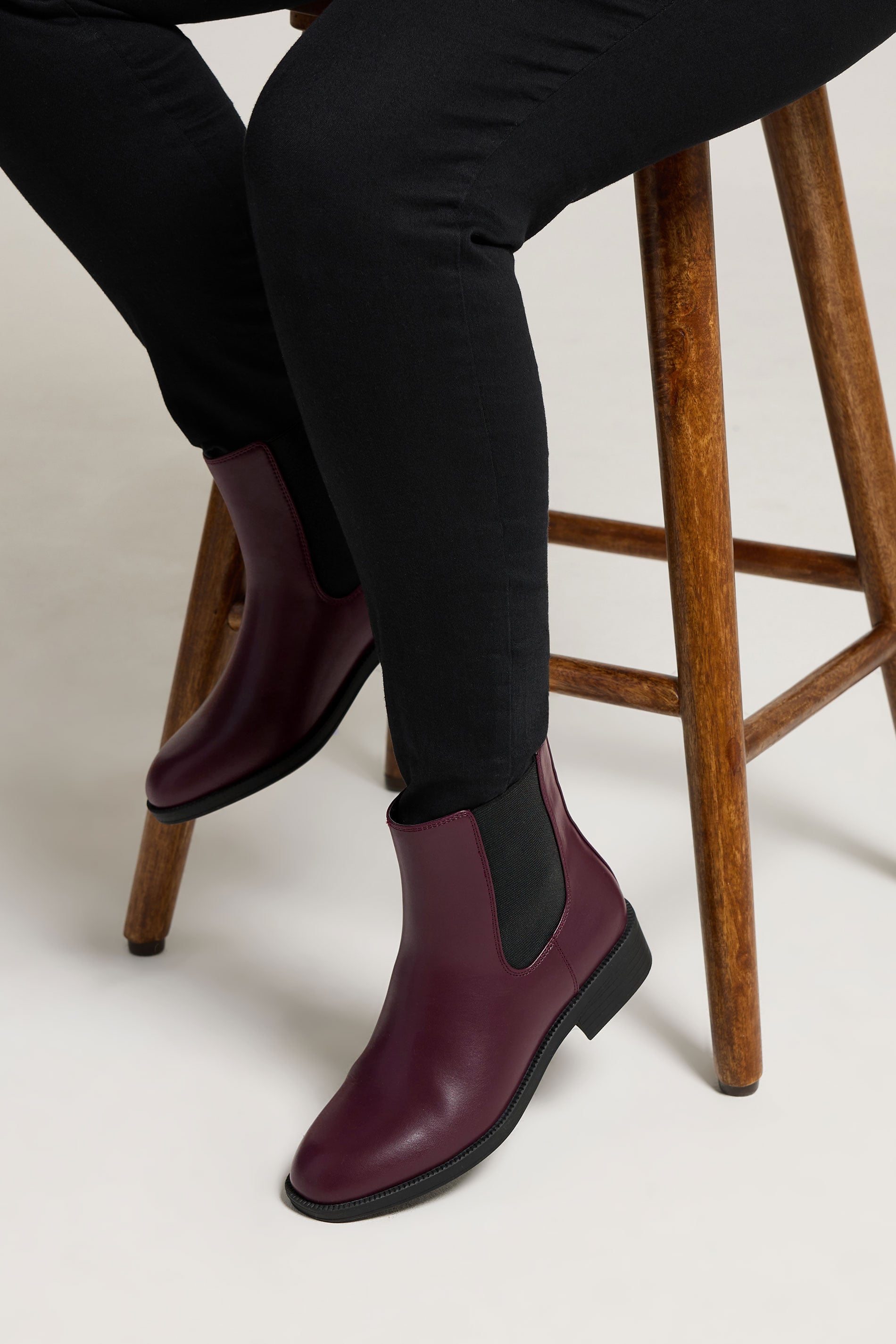 Women's Red Yours Burgundy Faux Leather Chelsea Ankle Boots In Wide E Fit & Extra Wide Eee Fit Size 6Eee