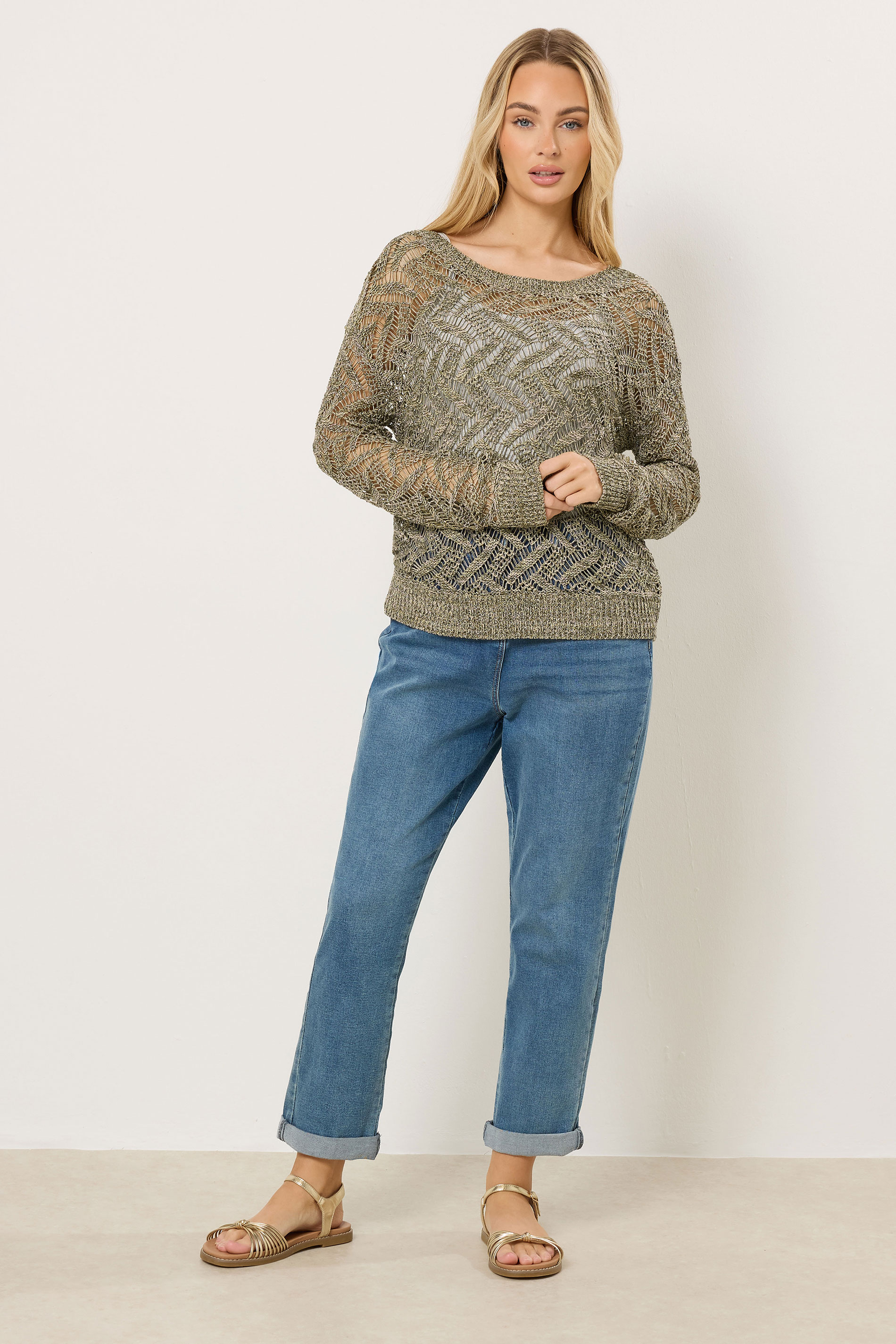 M&Co Khaki Green Open Stitch Knitted Jumper | M&Co 1