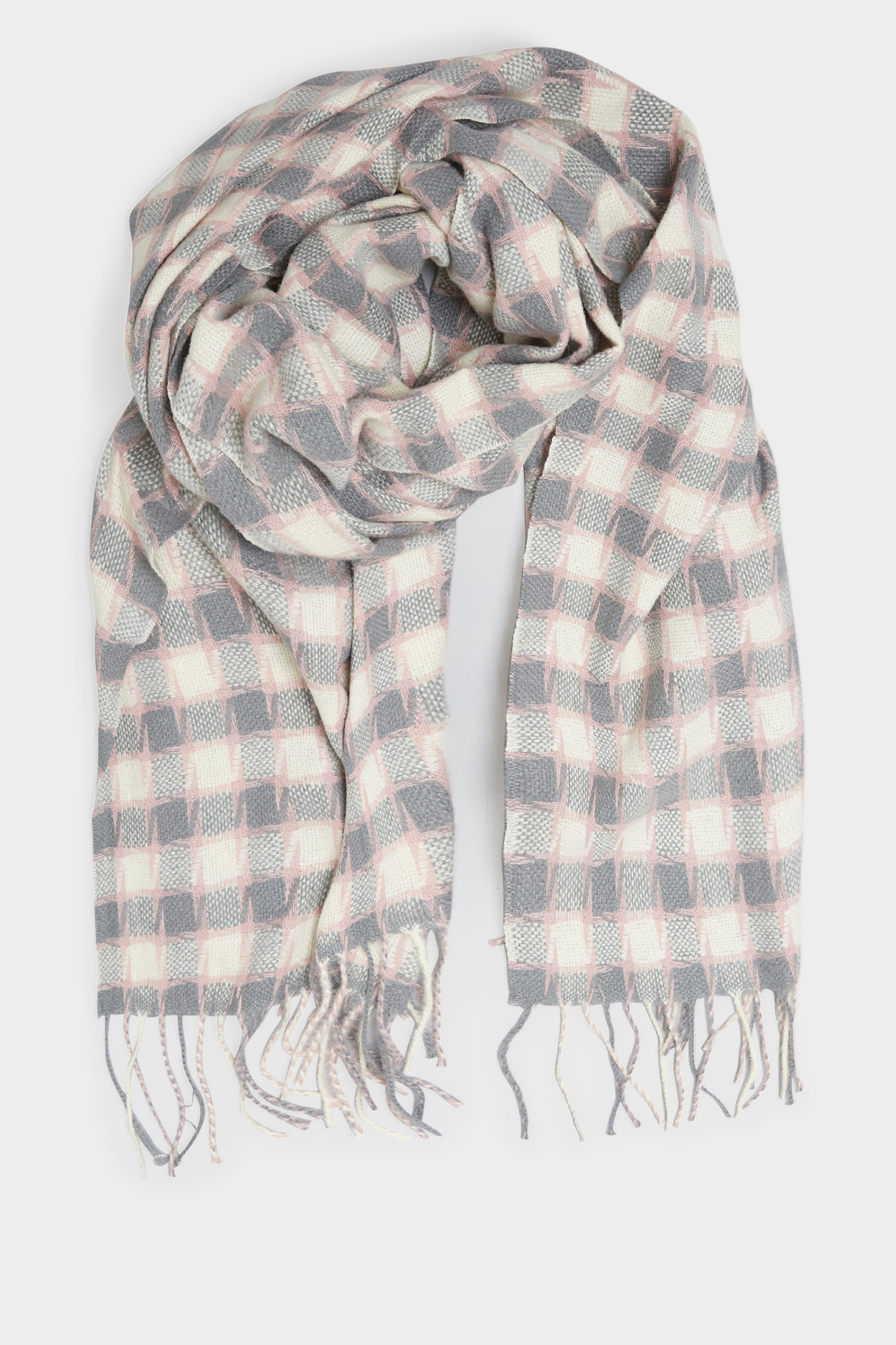 Neutral Check Tassel Scarf | Yours Clothing 1