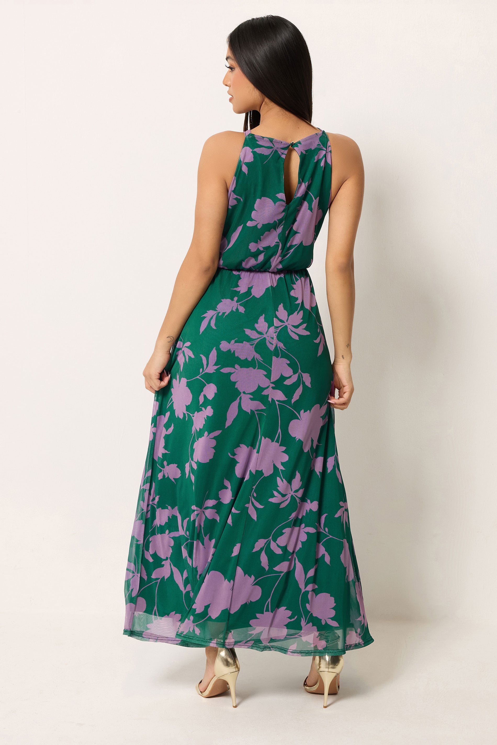 M&Co Petite Teal Mesh Knot Front Halter Neck Maxi Dress | M&Co 4