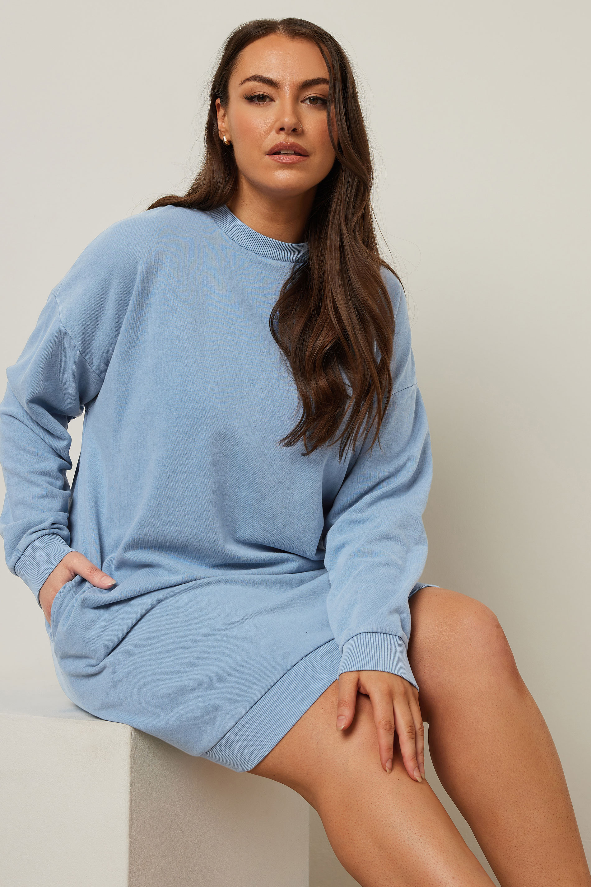YOURS Plus Size Light Blue Sweatshirt Dress | Yours Clothing 4