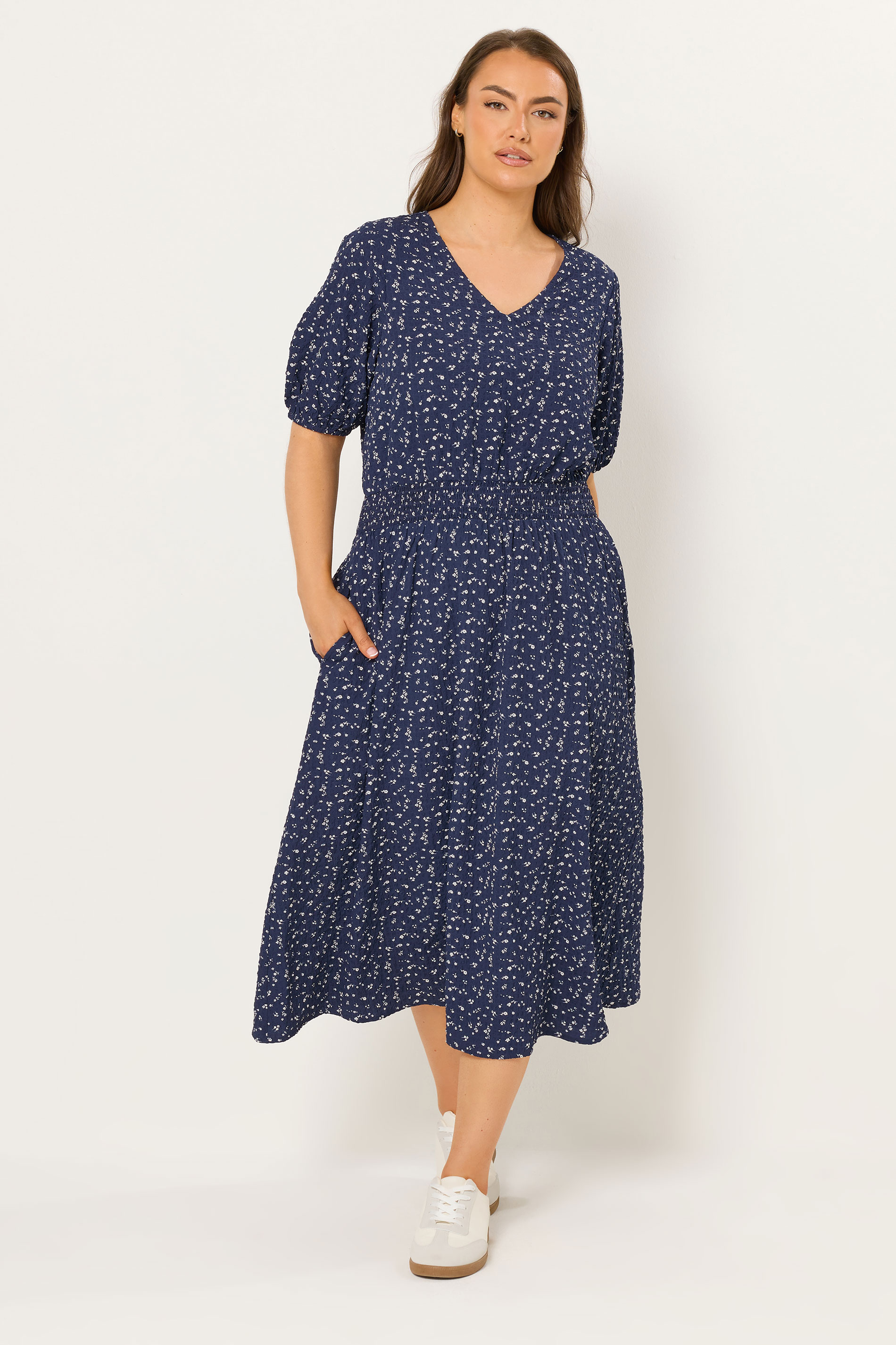 YOURS Plus Size Navy Blue Ditsy Floral Smock Dress | Yours Clothing 1