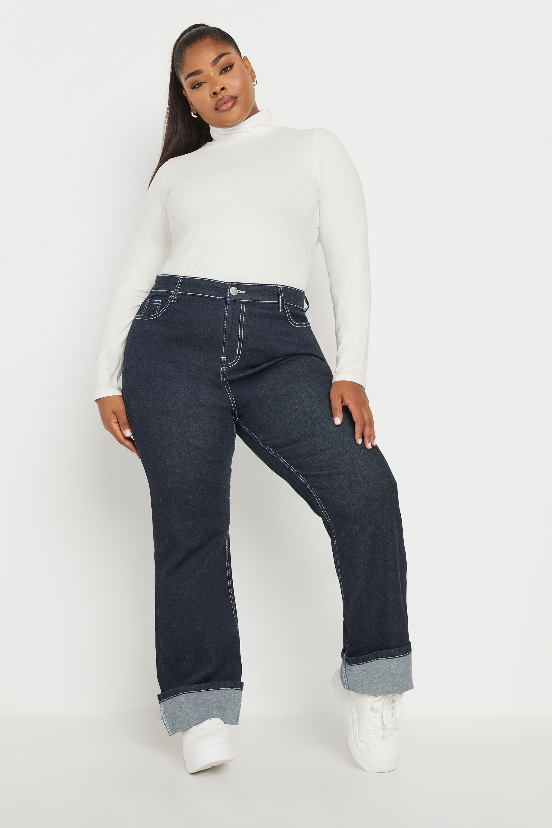 YOURS Plus Size White Long Sleeve Turtle Neck Top | Yours Clothing 1