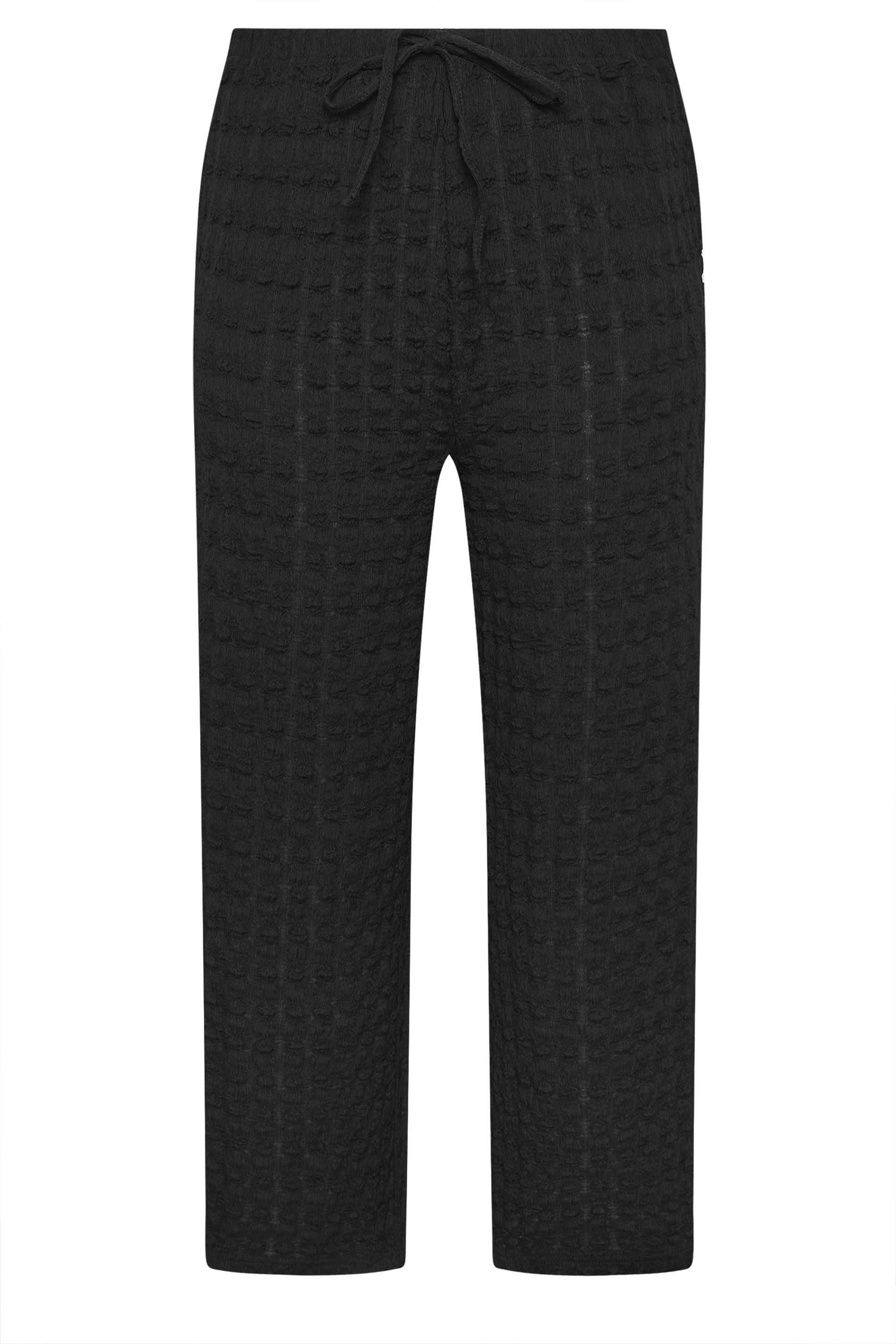 YOURS Plus Size Black Bubble Textured Wide Leg Trousers | Yours Clothing 5