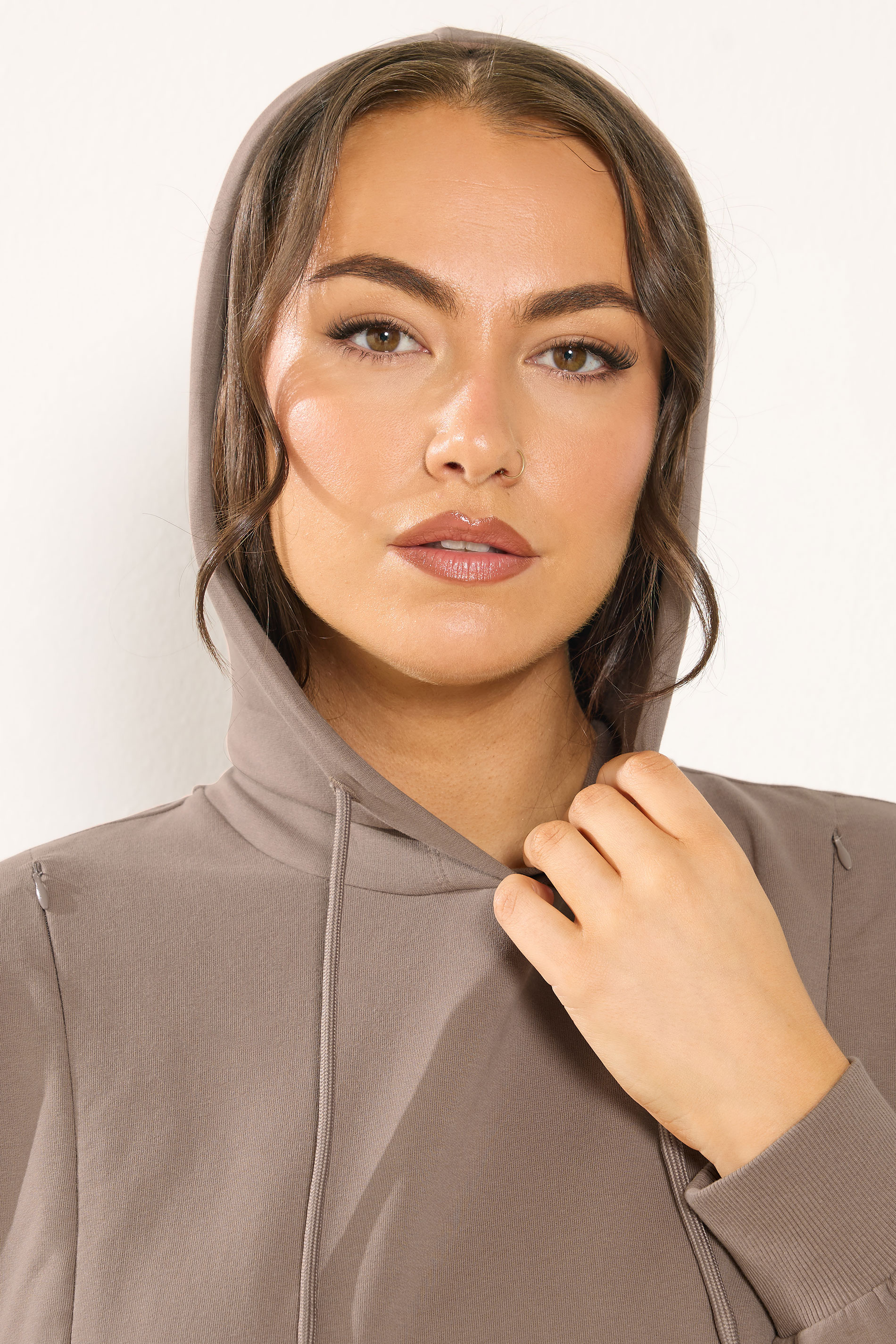 BUMP IT UP MATERNITY Plus Size Brown Zip Side Nursing Hoodie | Yours Clothing 5