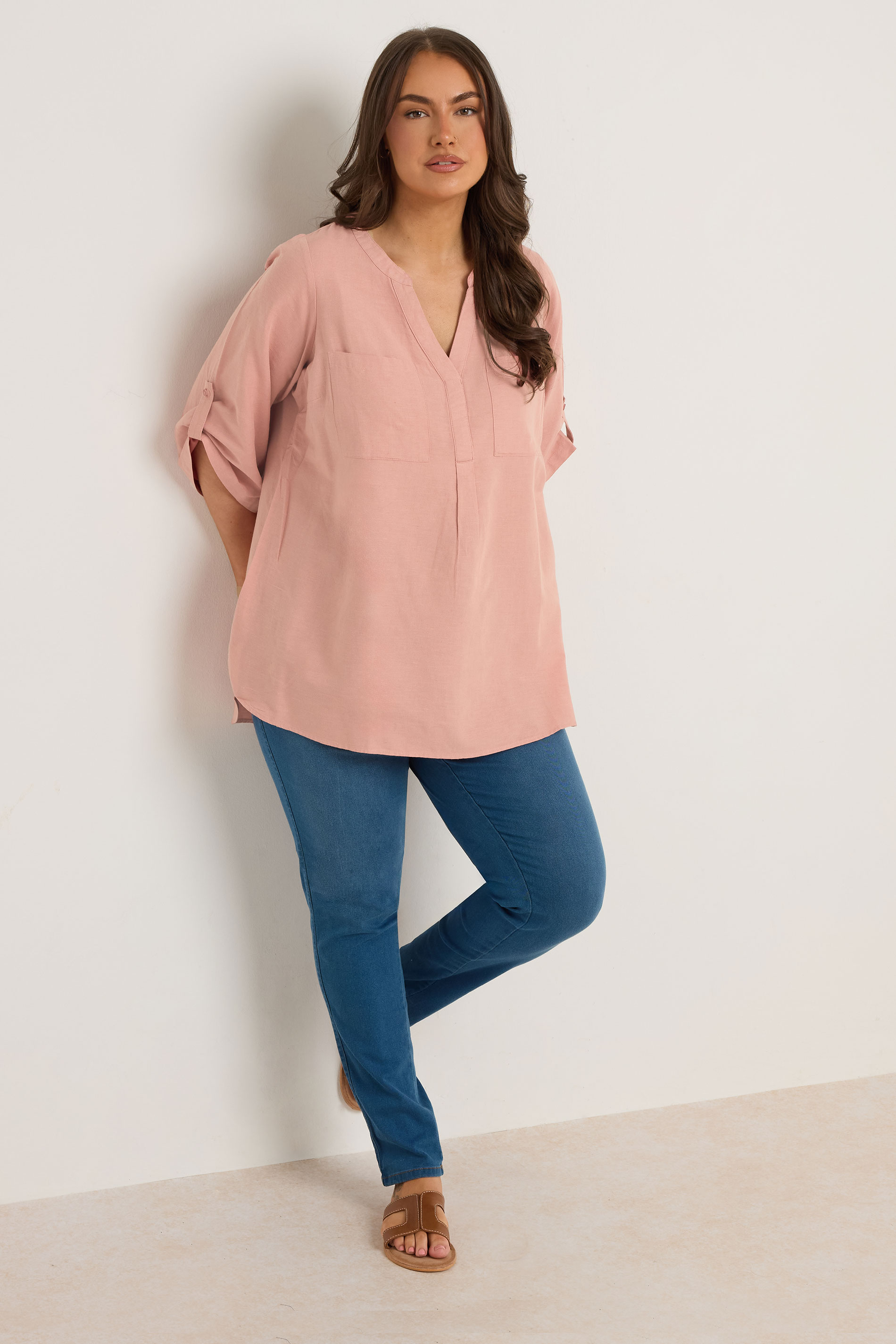 EVANS Plus Size Blush Pink Linen Utility Top | Evans  1