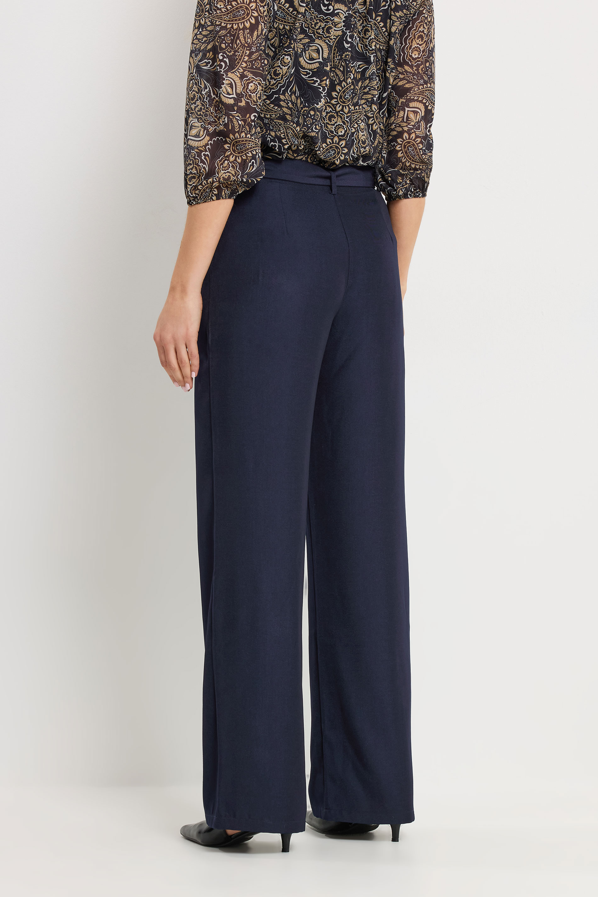 LTS Tall Women's Navy Blue Wide Leg Belted Trousers | Long Tall Sally 2