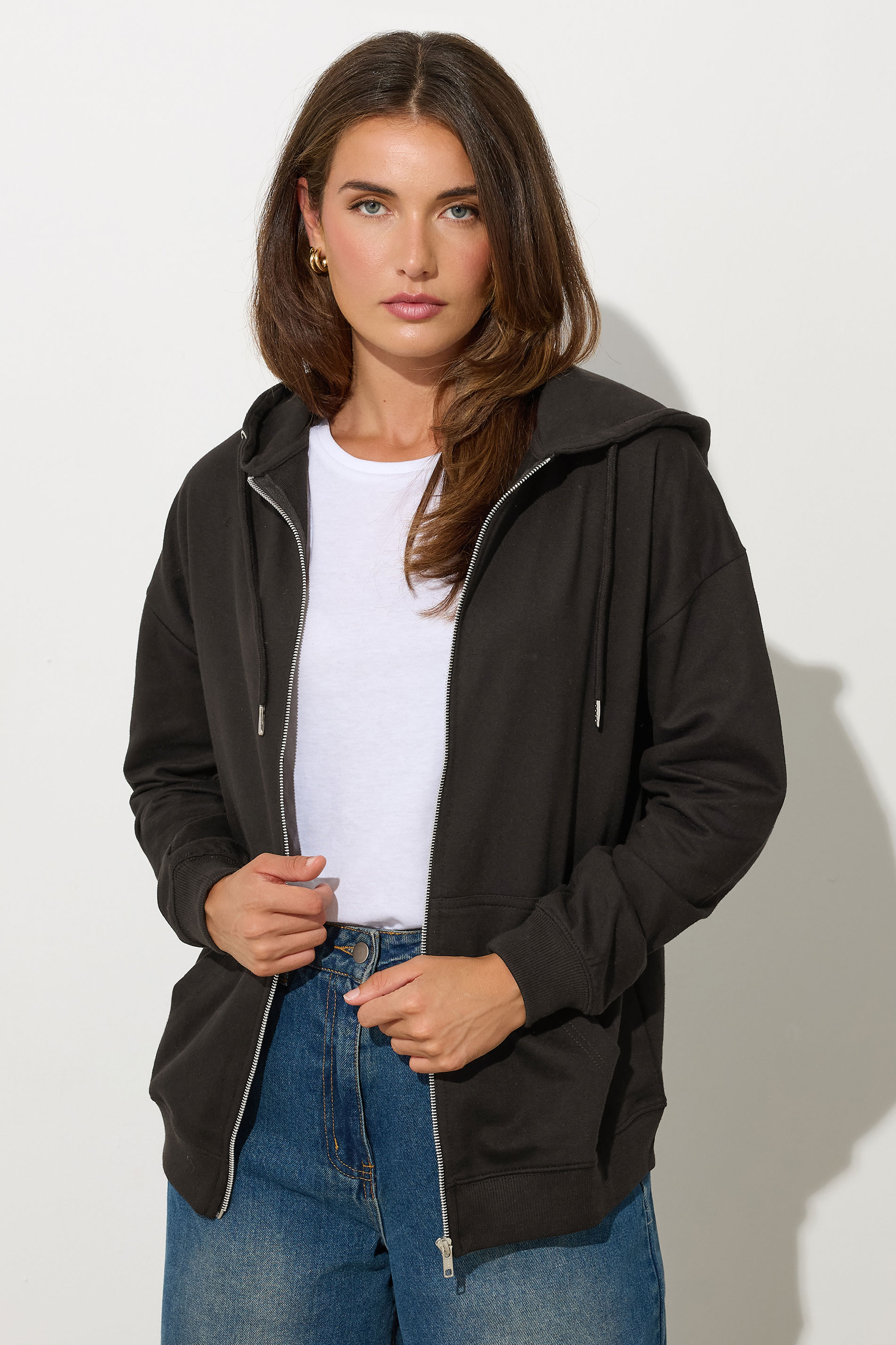 LTS Tall Women's Black Zip Through Pocket Hoodie | Long Tall Sally  3