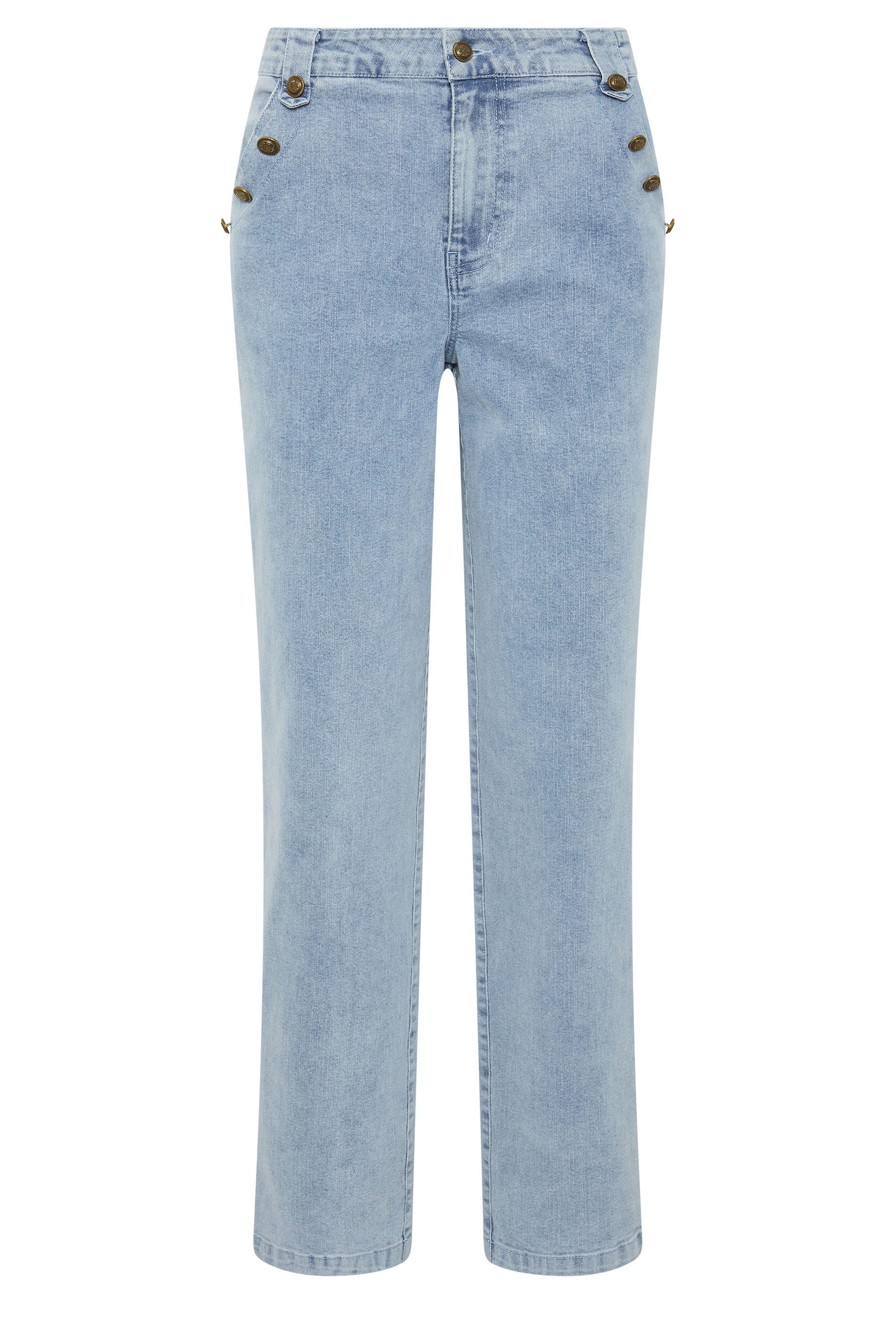 LTS Tall Women's Light Blue Button Detail Straight Leg Jeans | Long Tall Sally 5