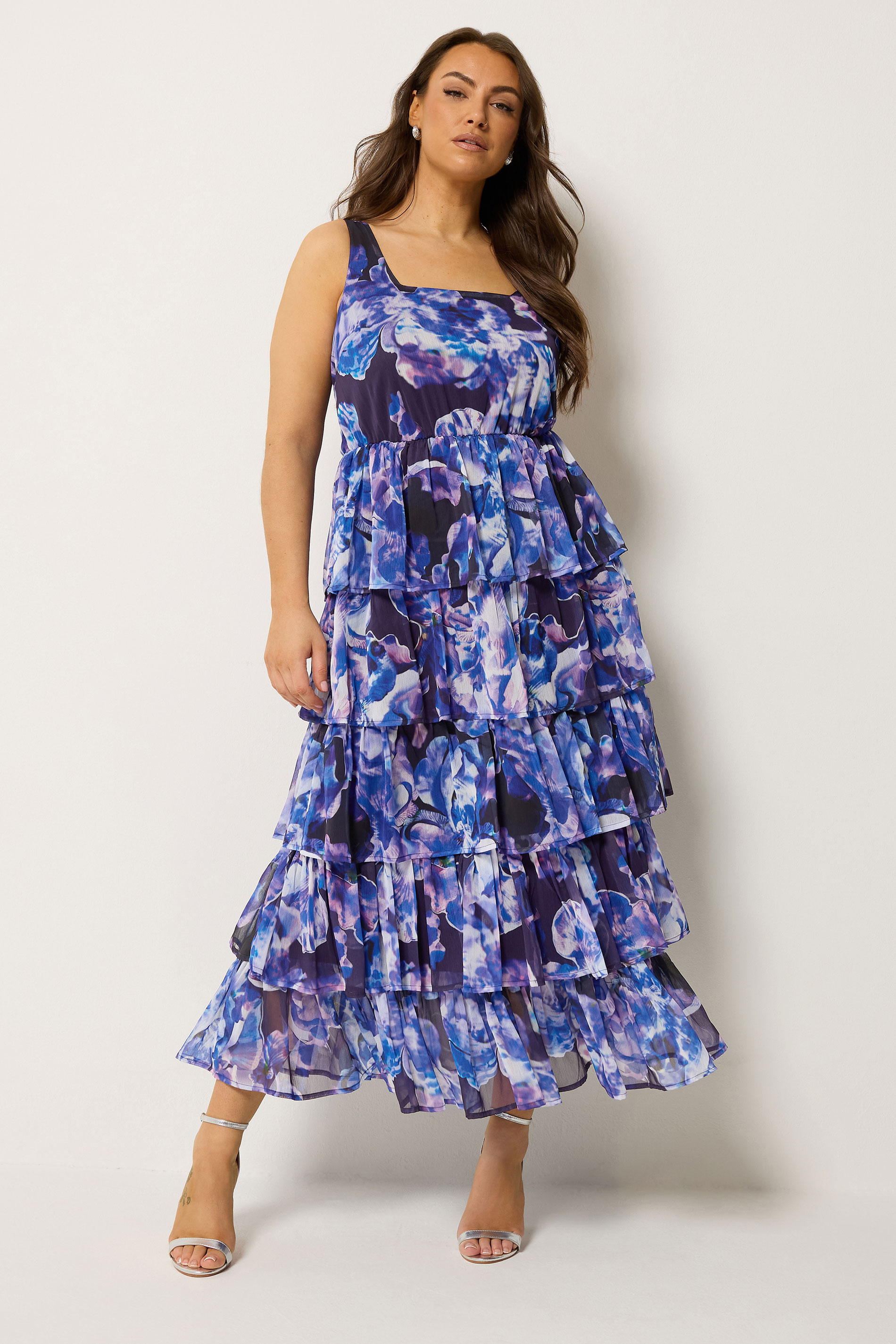 YOURS Plus Size Purple Floral Ruffle Dress | Yours Clothing 1