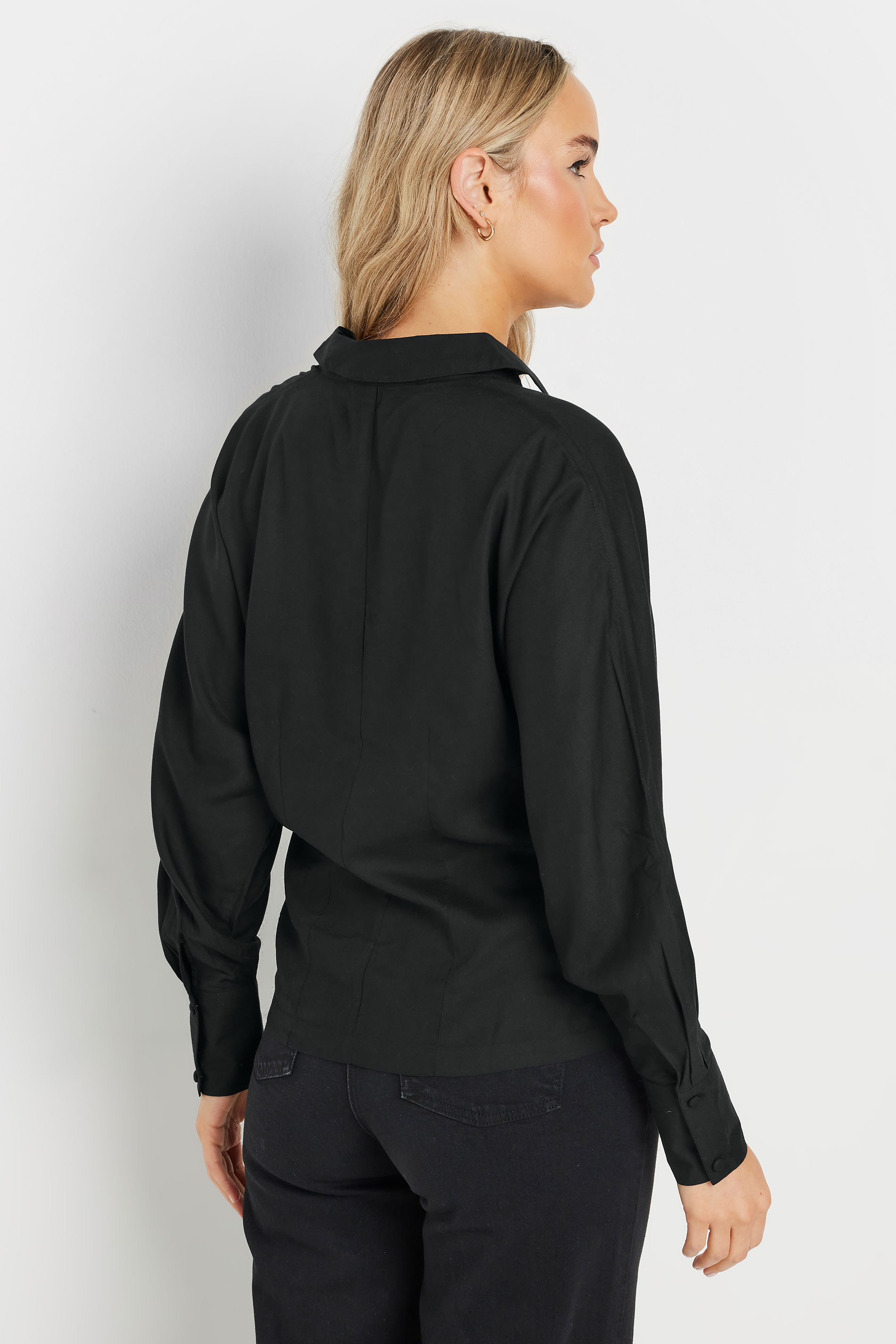 LTS Tall Black Asymmetric Button Shirt | Long Tall Sally 2