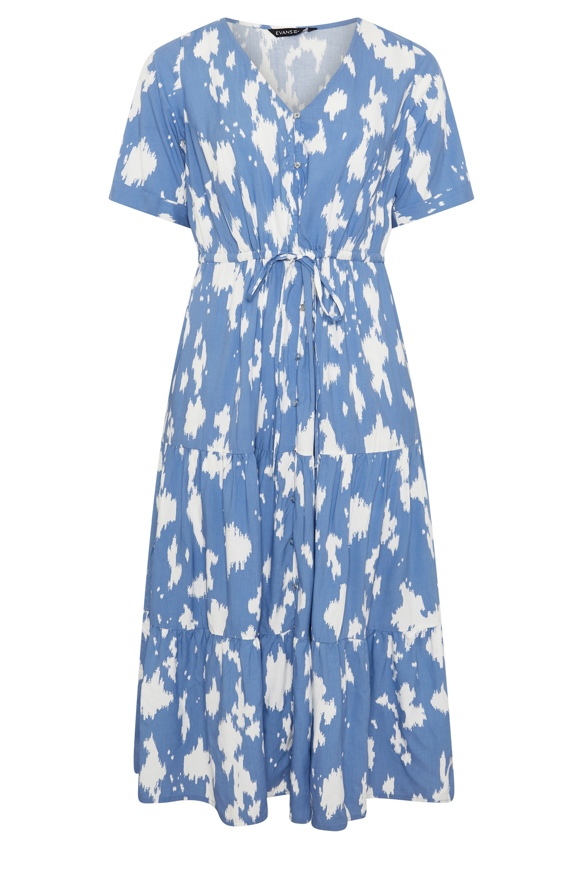 EVANS Plus Size Blue Abstract Print Tie Waist Dress | Evans 5