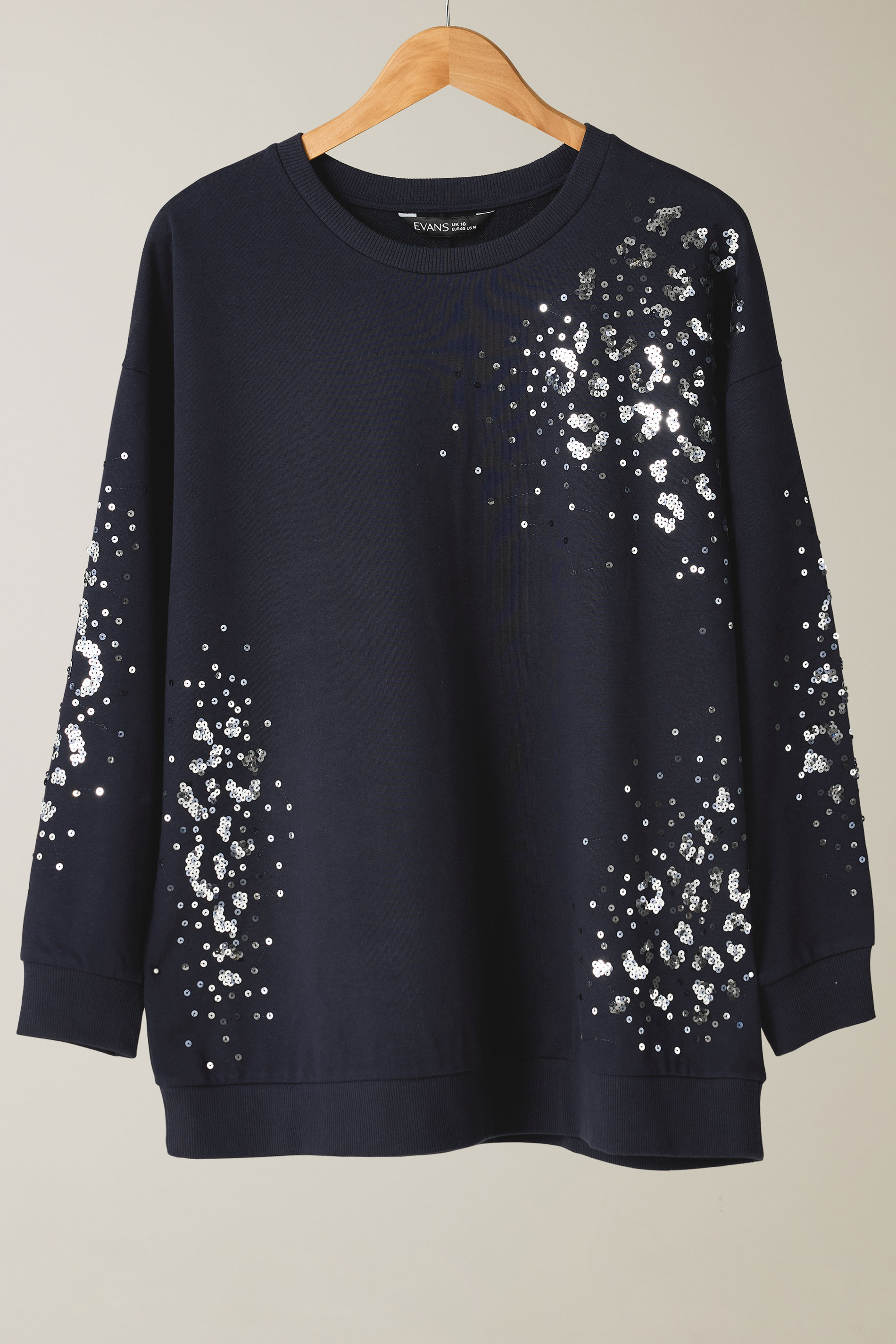 EVANS Plus Size Navy Blue Leopard Sequin Embellished Sweatshirt | Evans 6