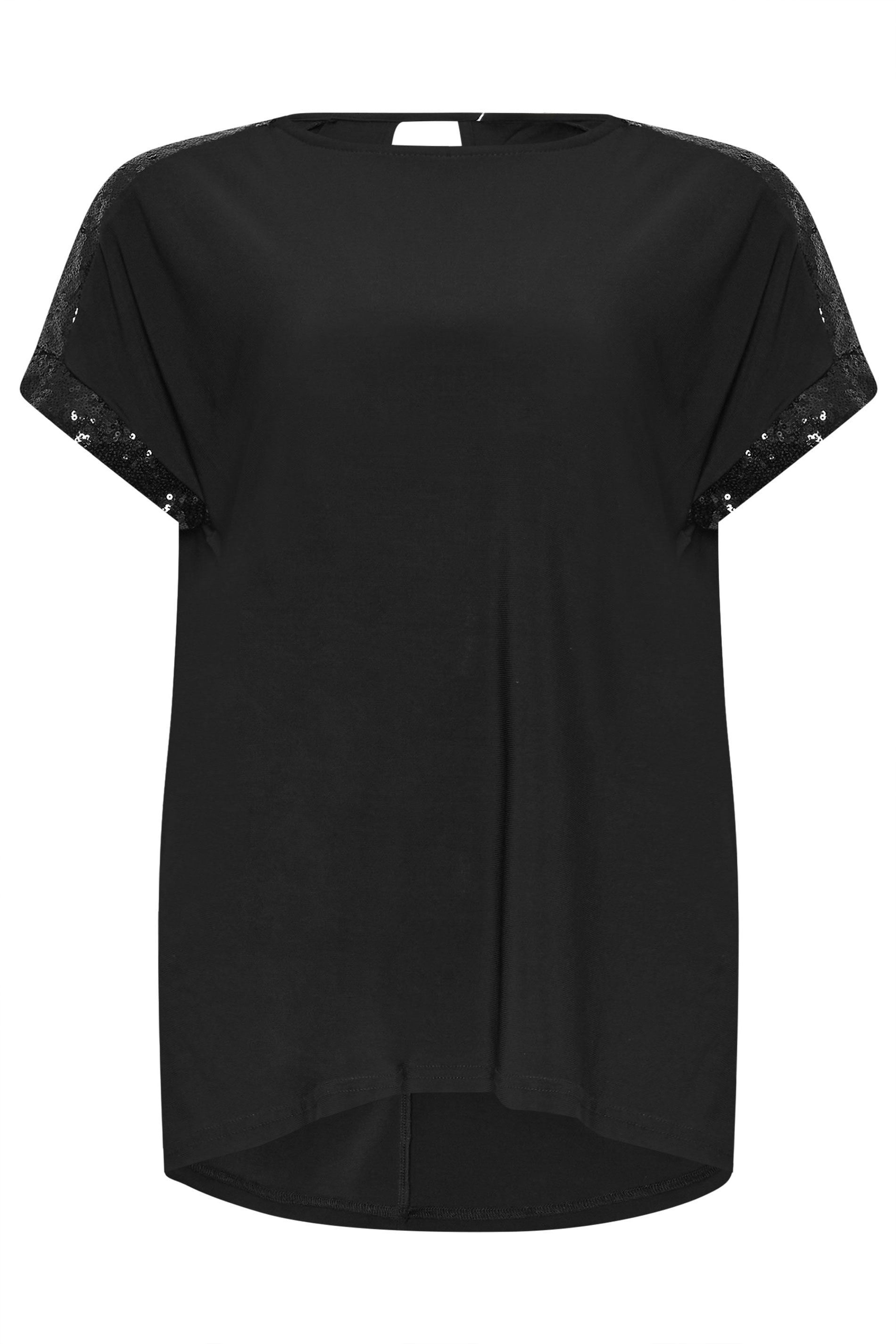 M&Co Black Sequin Trim Short Sleeve Blouse | M&Co 5