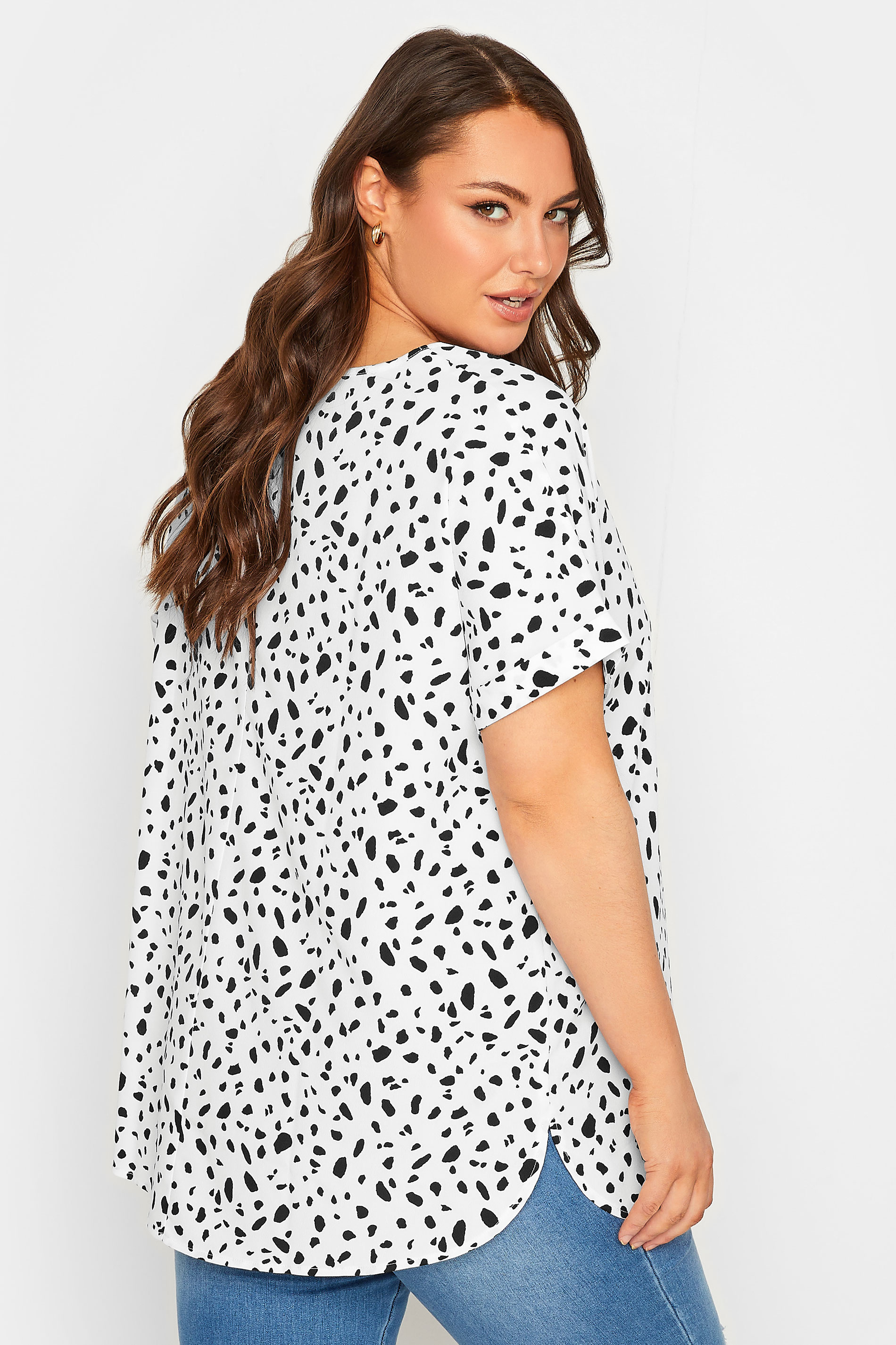 YOURS Curve Plus Size White Spot Print Top | Yours Clothing  3