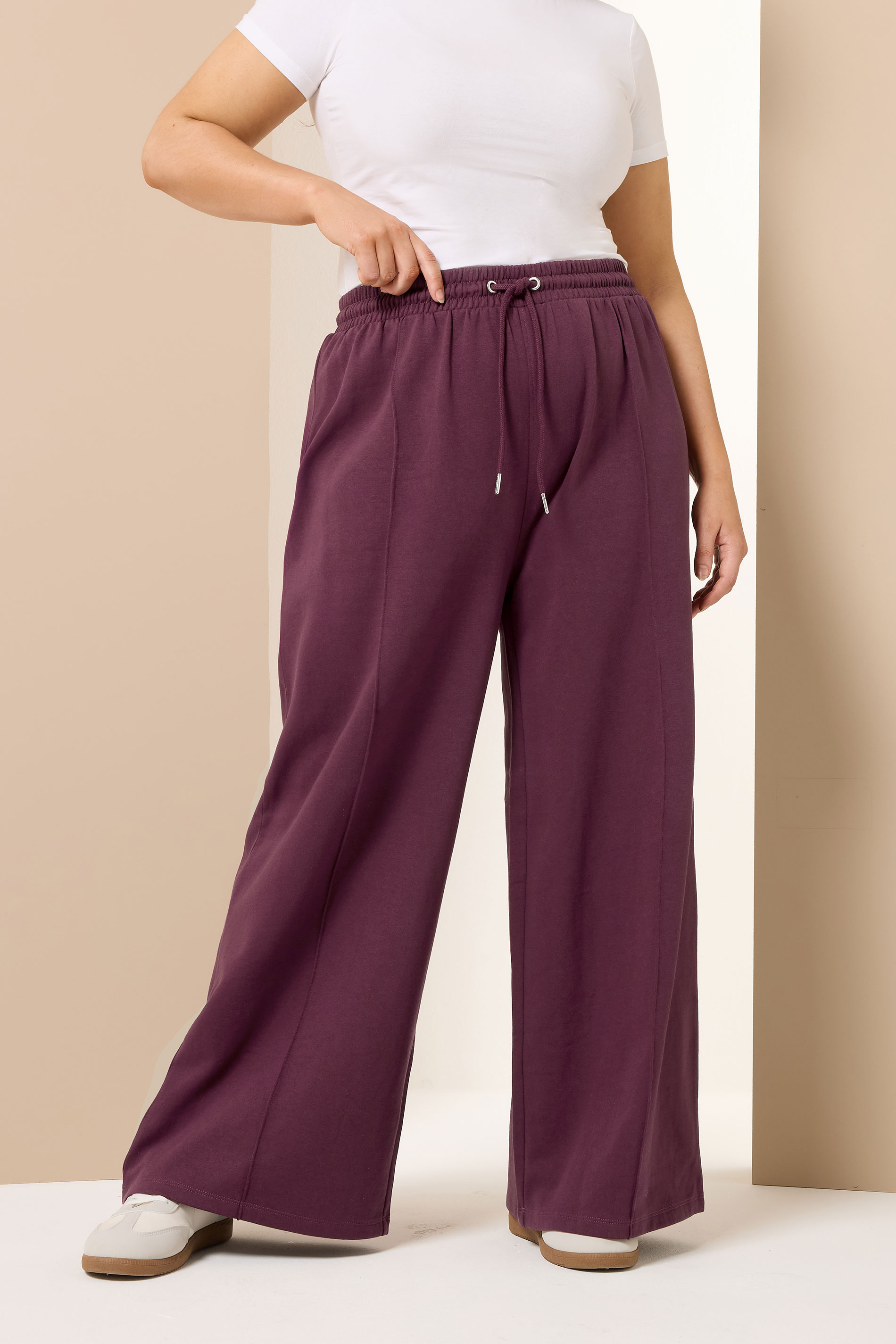 YOURS Plus Size Burgundy Red Wide Leg Joggers | Yours Clothing 3