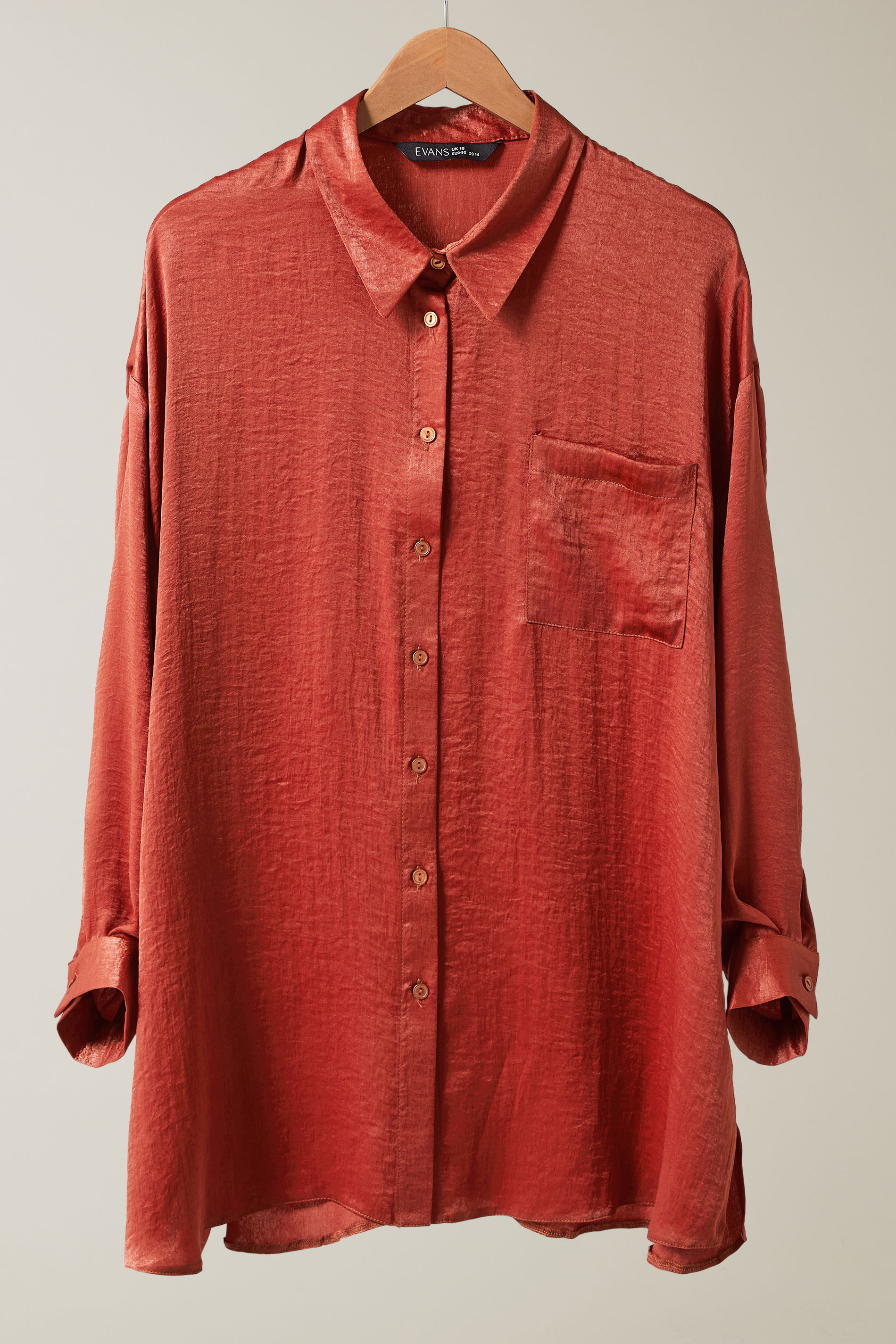 EVANS Plus Size Rust Orange Metallic Button Through Shirt | Evans 5