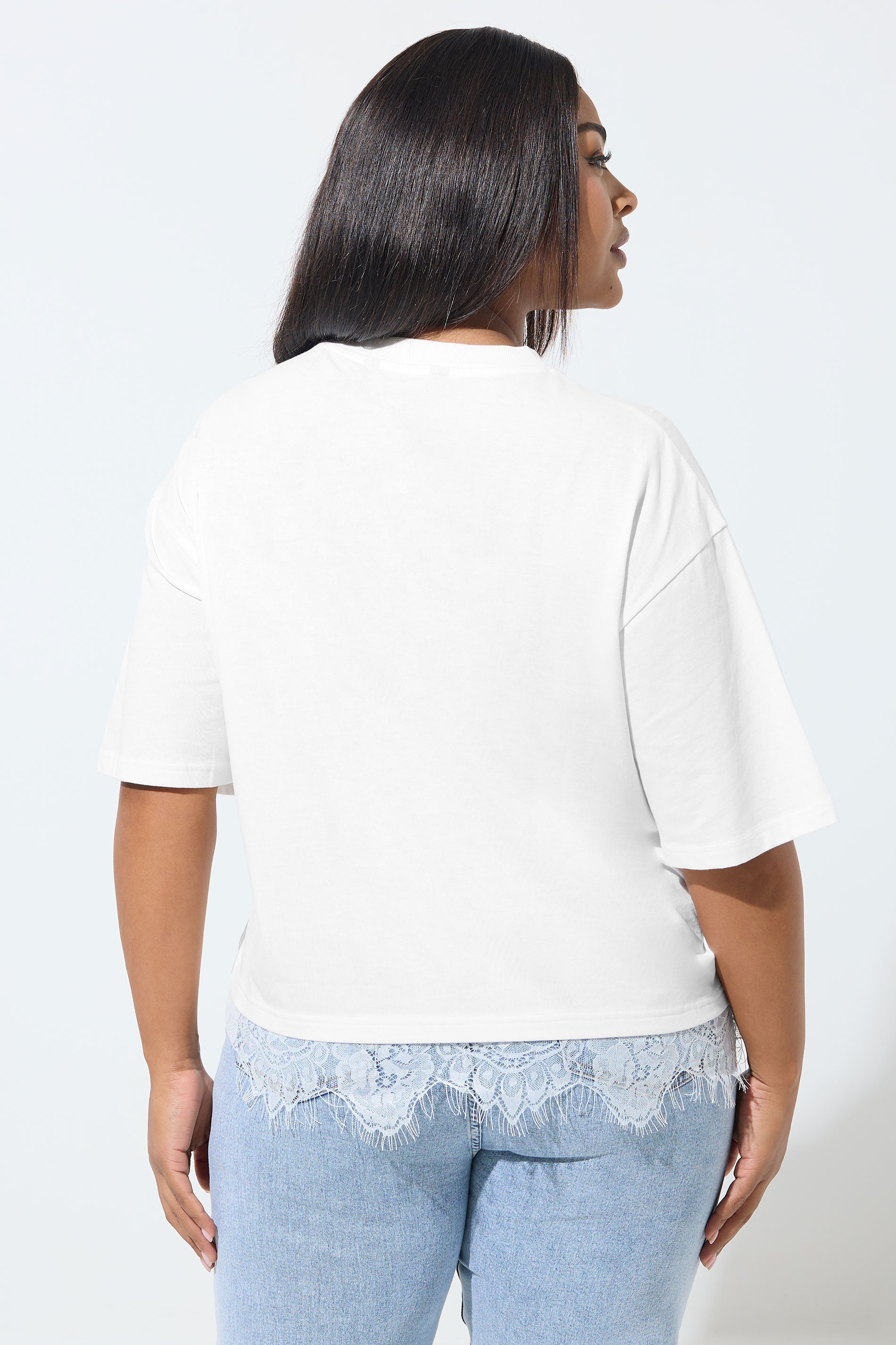LIMITED COLLECTION Plus Size White Oversized Lace Hem T-Shirt | Yours Clothing 2