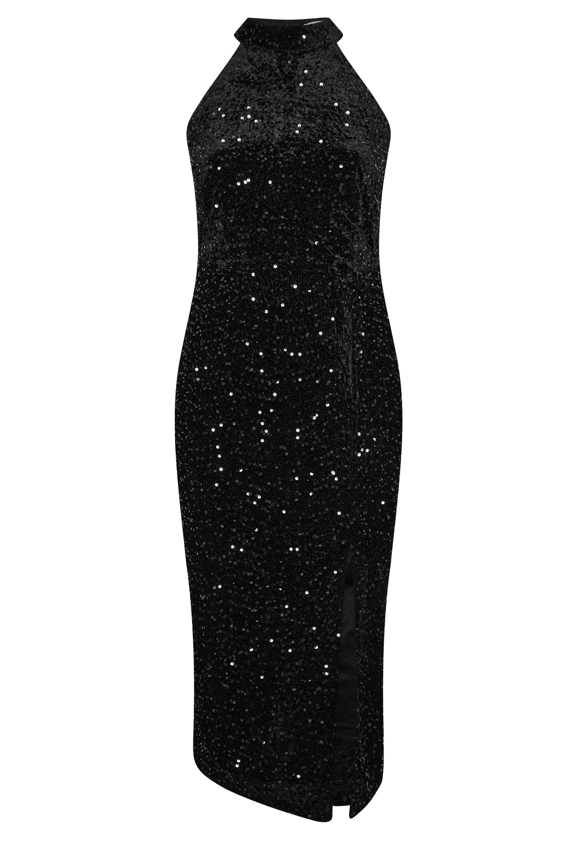 YOURS LONDON Plus Size Black Velvet Sequin Halterneck Maxi Dress | Yours Clothing 5