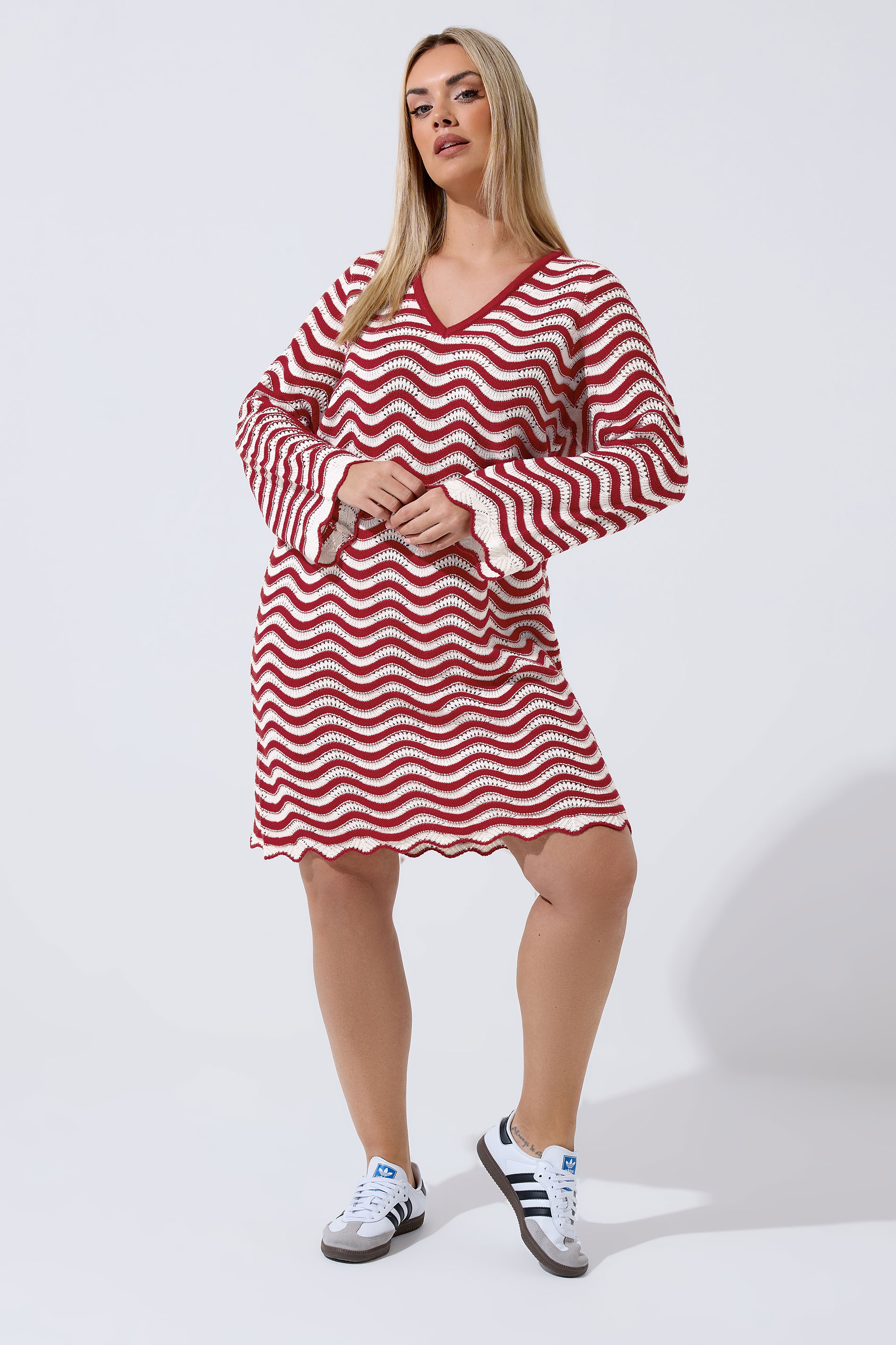 LIMITED COLLECTION Plus Size Red Stripe Crochet Knitted Dress | Yours Clothing 3