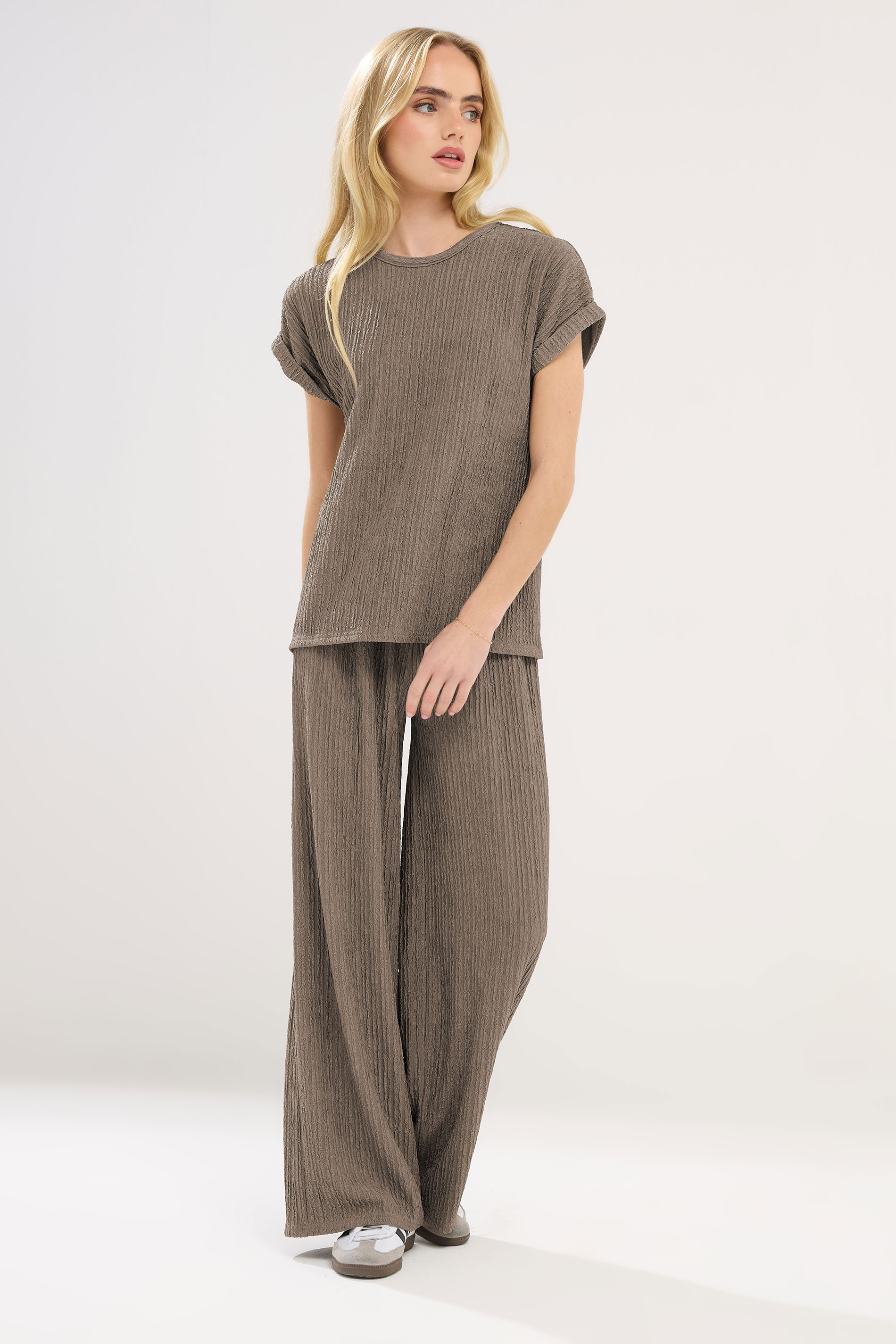 PixieGirl Petite Mocha Brown Textured Short Sleeve Top | PixieGirl 1