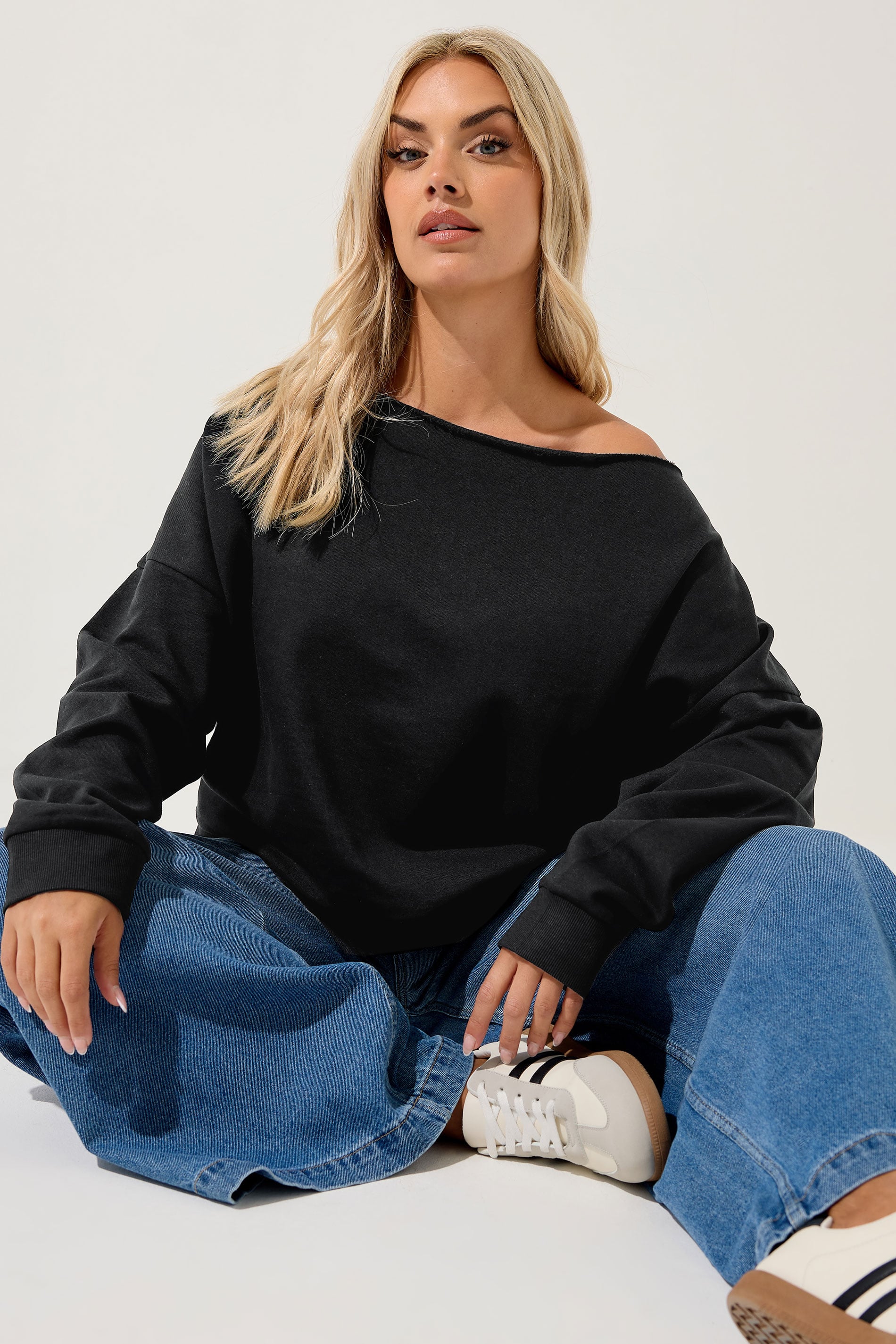 YOURS Plus Size Black Off Shoulder Sweatshirt | Yours Clothing 5