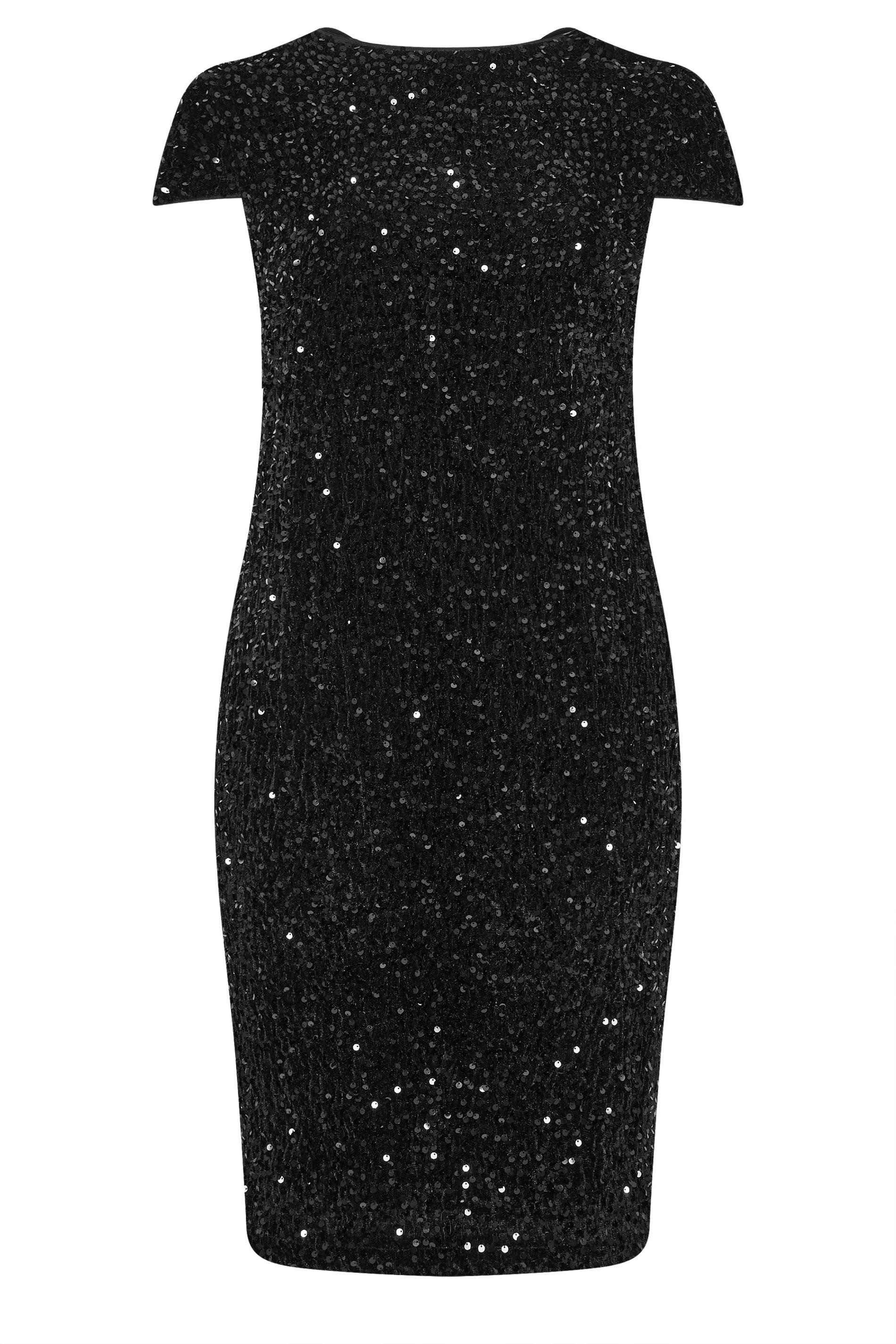 YOURS LONDON Plus Size Black Velvet Sequin Dress | Yours Clothing 5