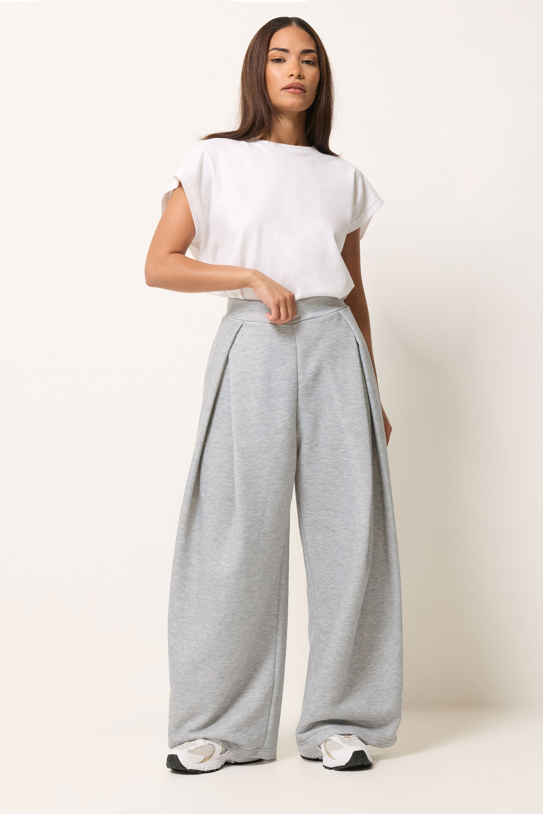 PixieGirl Petite Women's Grey Marl Pleated Wrap Trousers | PixieGirl  3