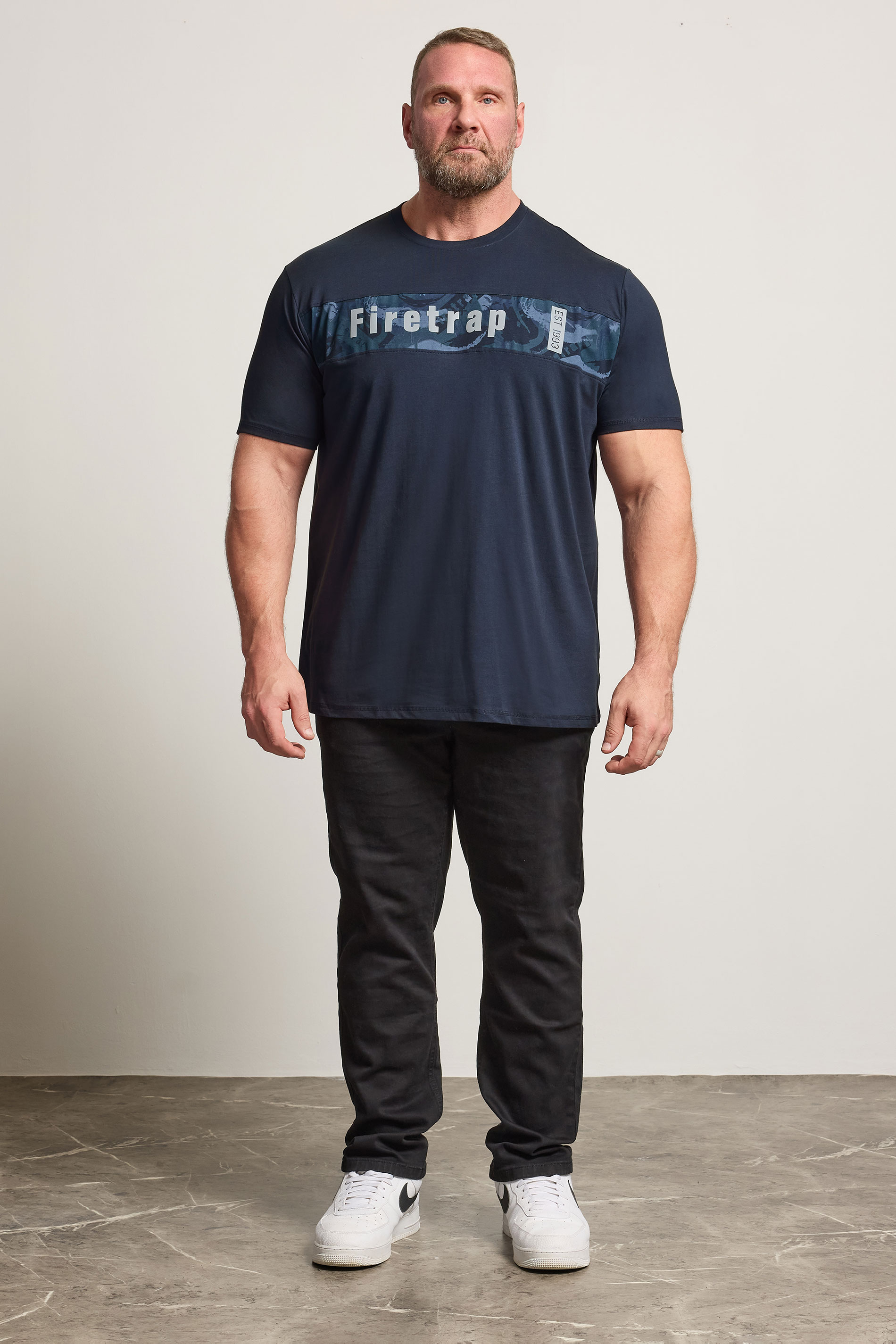 FIRETRAP Big & Tall Navy Blue Logo Print T-Shirt | BadRhino 1