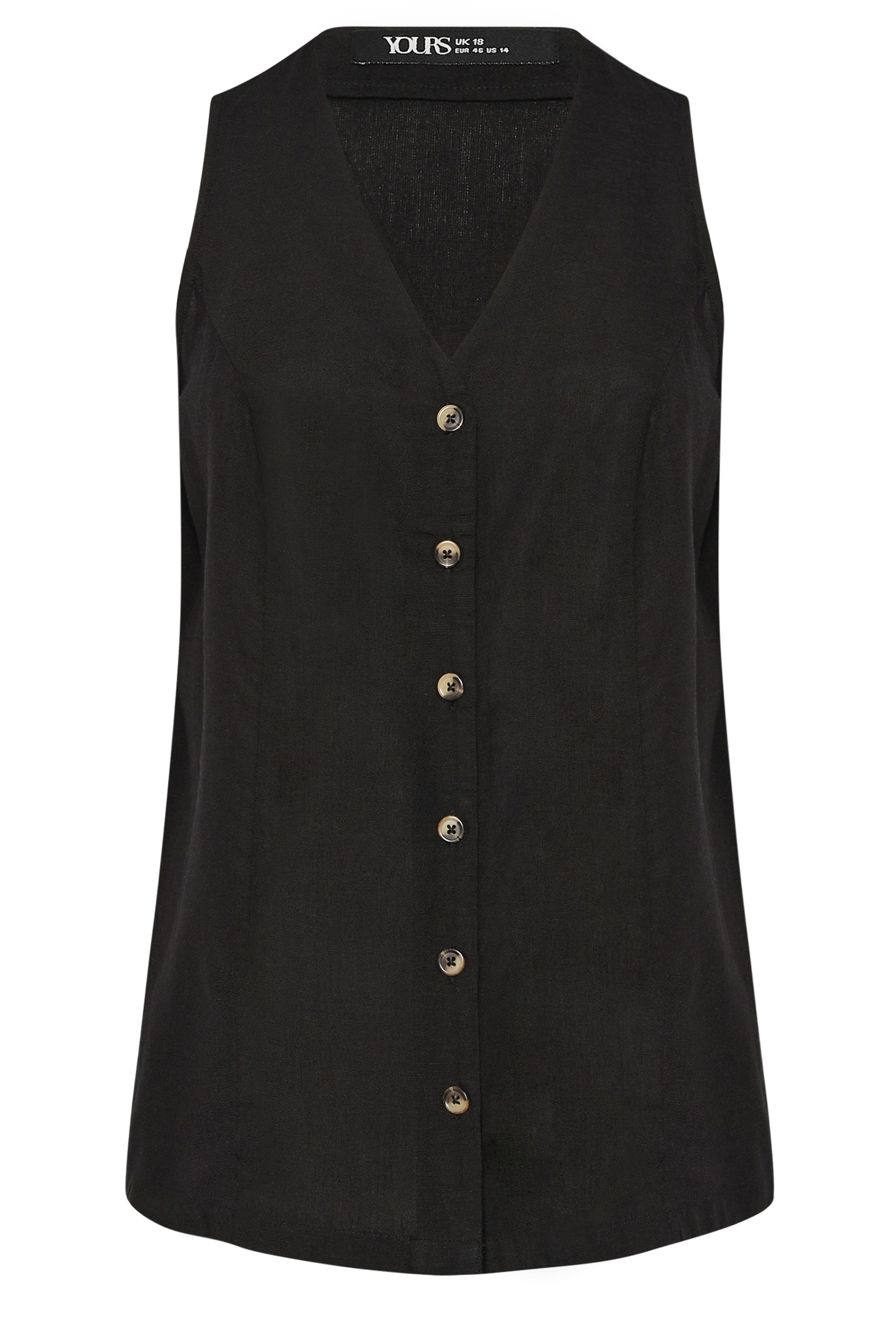 YOURS Plus Size Black Linen Waistcoat | Yours Clothing 5