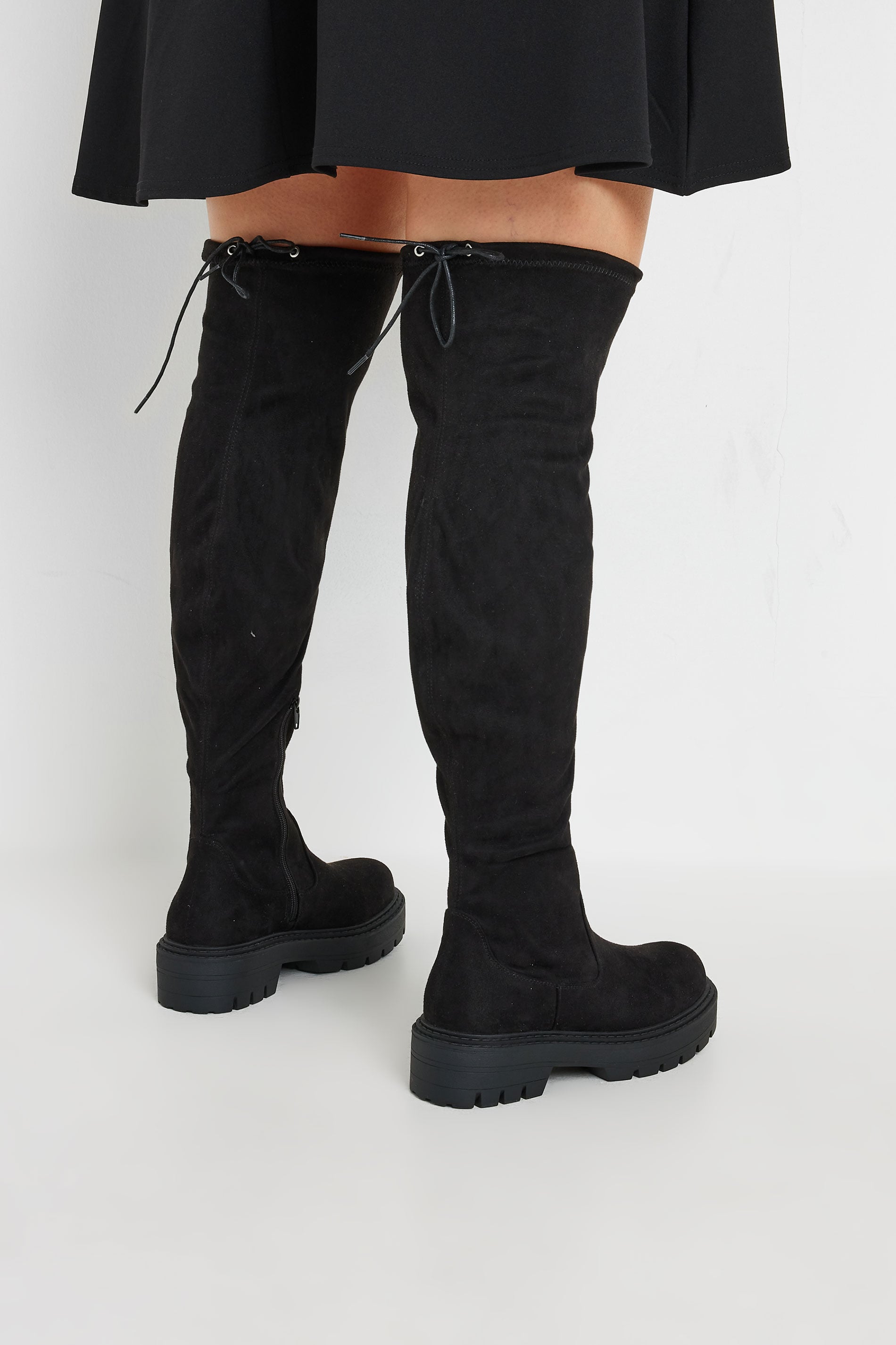 Black Faux Suede Knee High Boots In Extra Wide EEE Fit | Yours Clothing  1