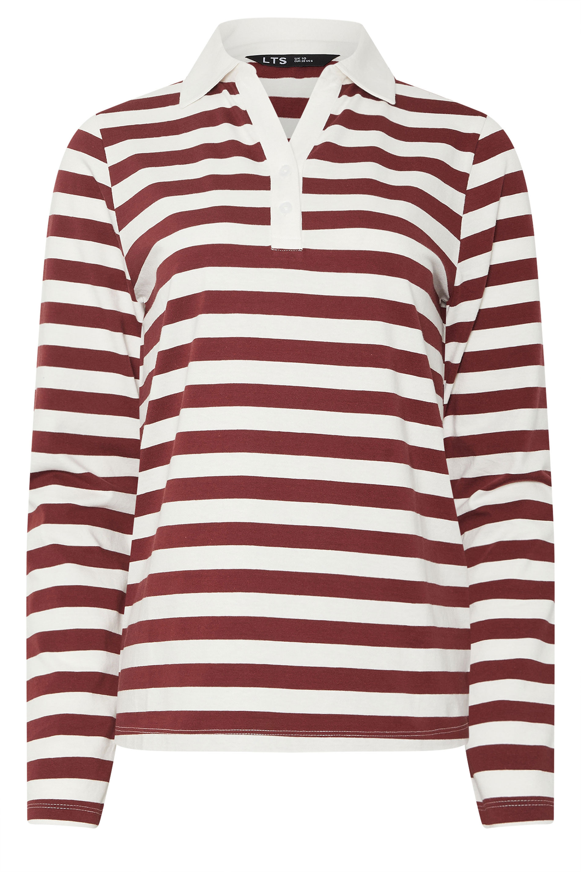 LTS Tall Burgundy Red Stripe Cotton Placket Polo Top | Long Tall Sally 5