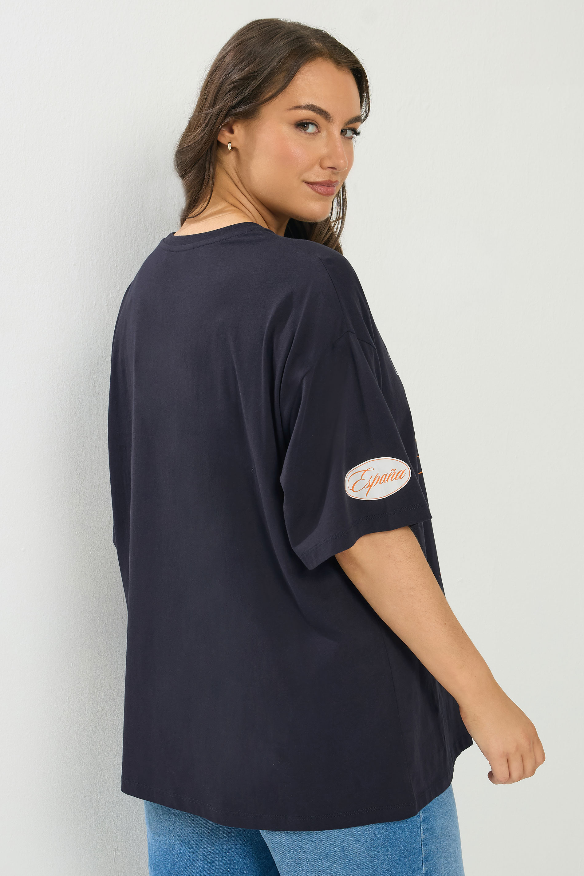 YOURS Plus Size Navy Blue 'Valencia' Relaxed T-Shirt | Yours Clothing 2