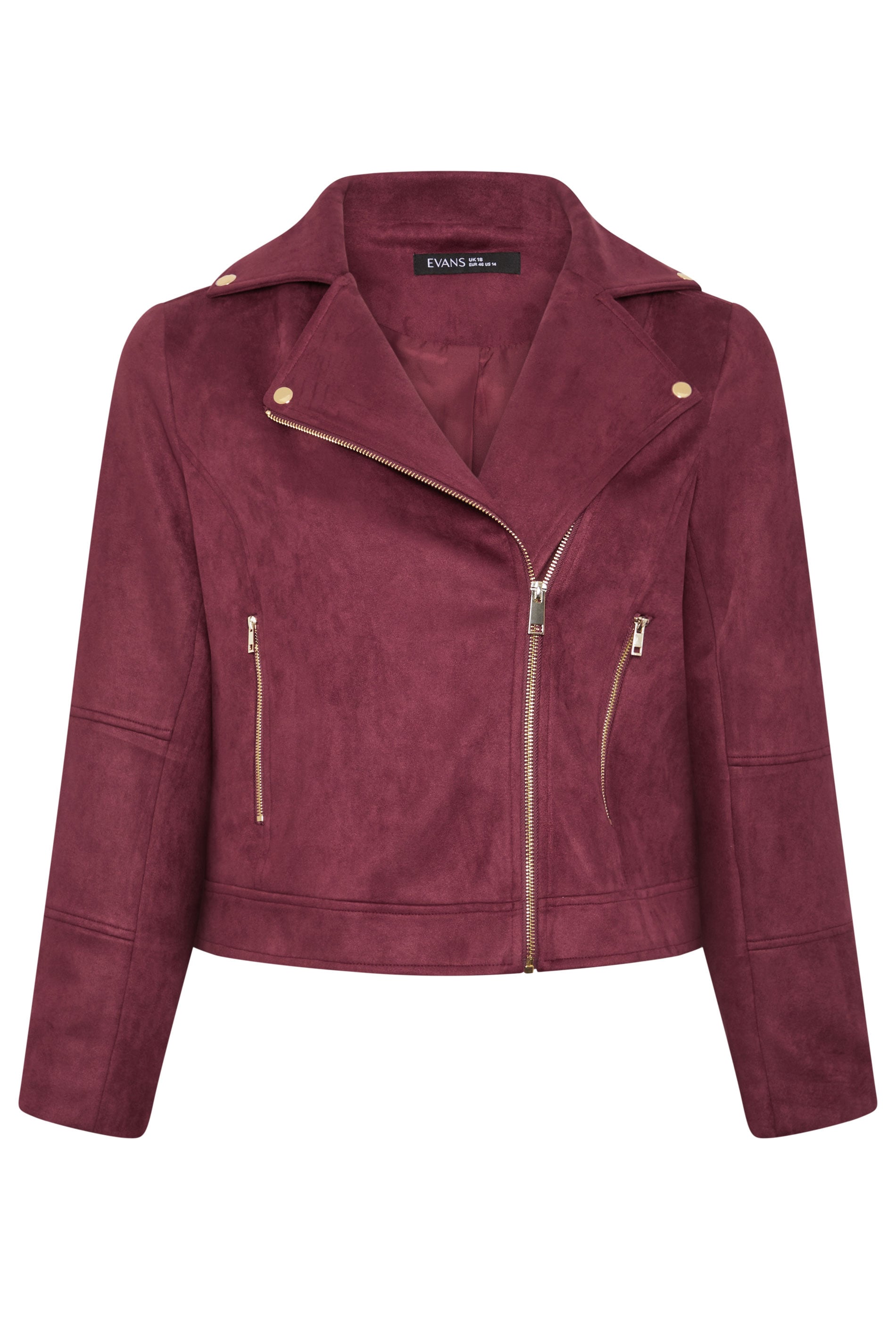 EVANS Plus Size Berry Red Suedette Biker Jacket | Evans 5
