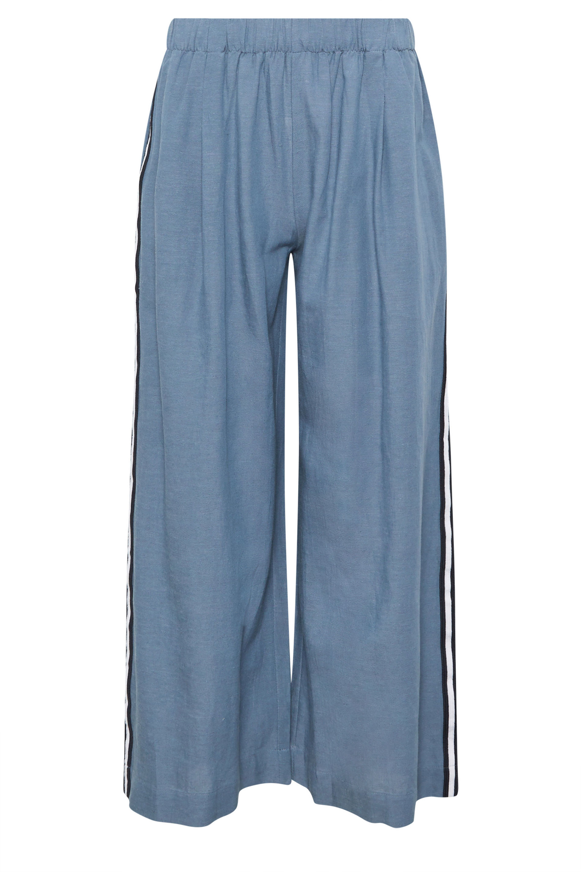 PxieGirl Petite Women's Blue Side Stripe Linen Wide Leg Trousers | PixieGirl 5