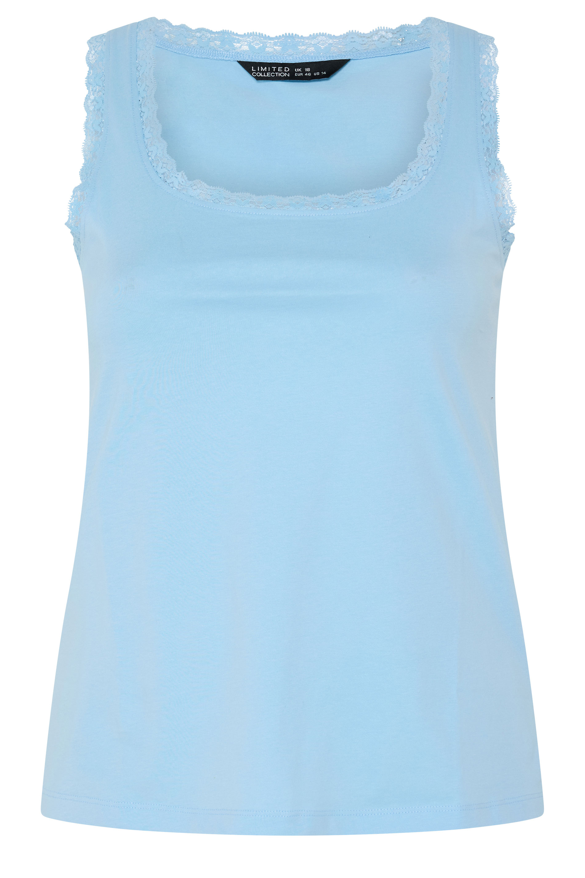 LIMITED COLLECTION Plus Size Blue Lace Trim Vest Top | Yours Clothing 5