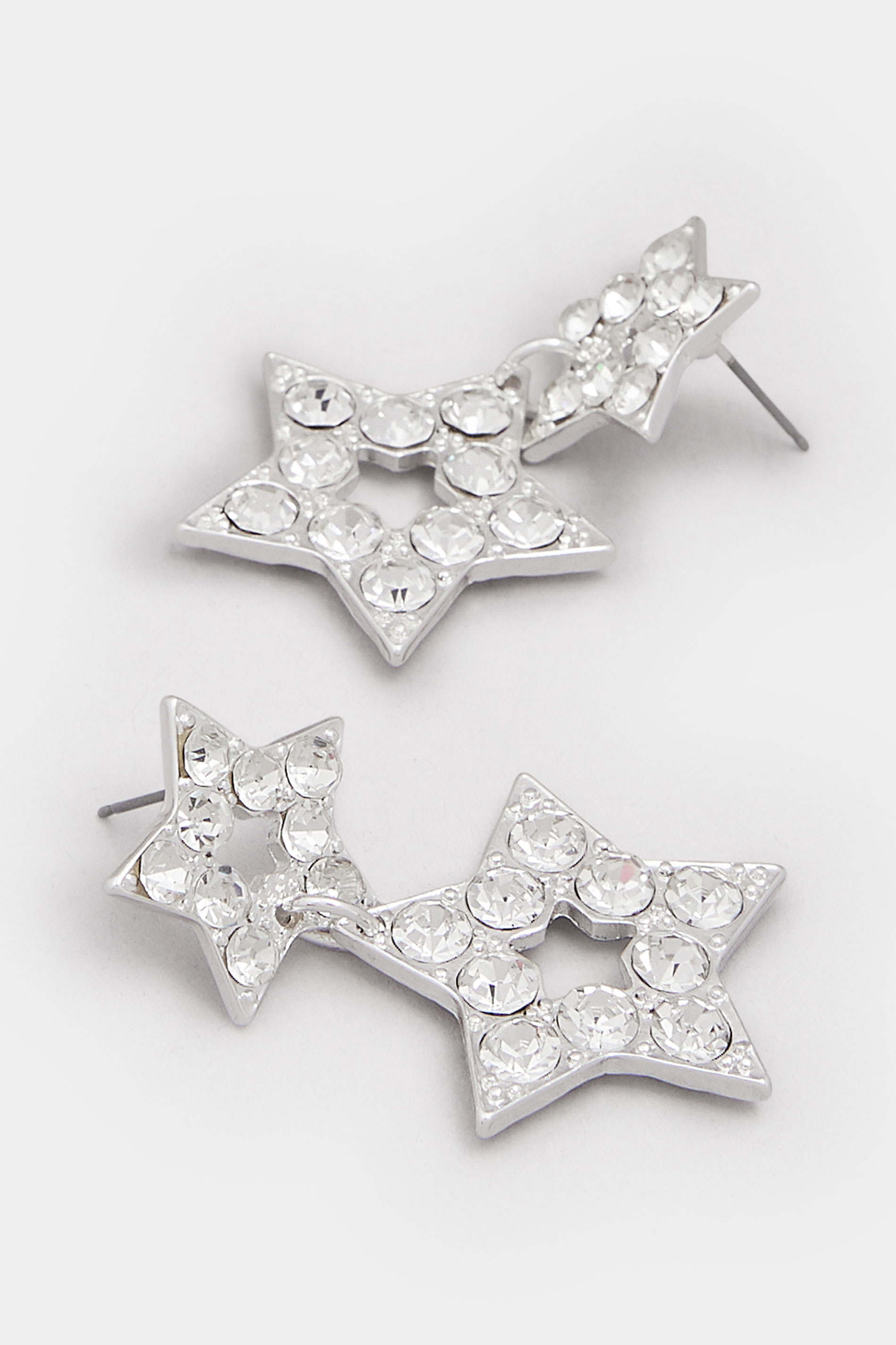 Silver Tone Diamante Star Earrings | Yours Clothing 2